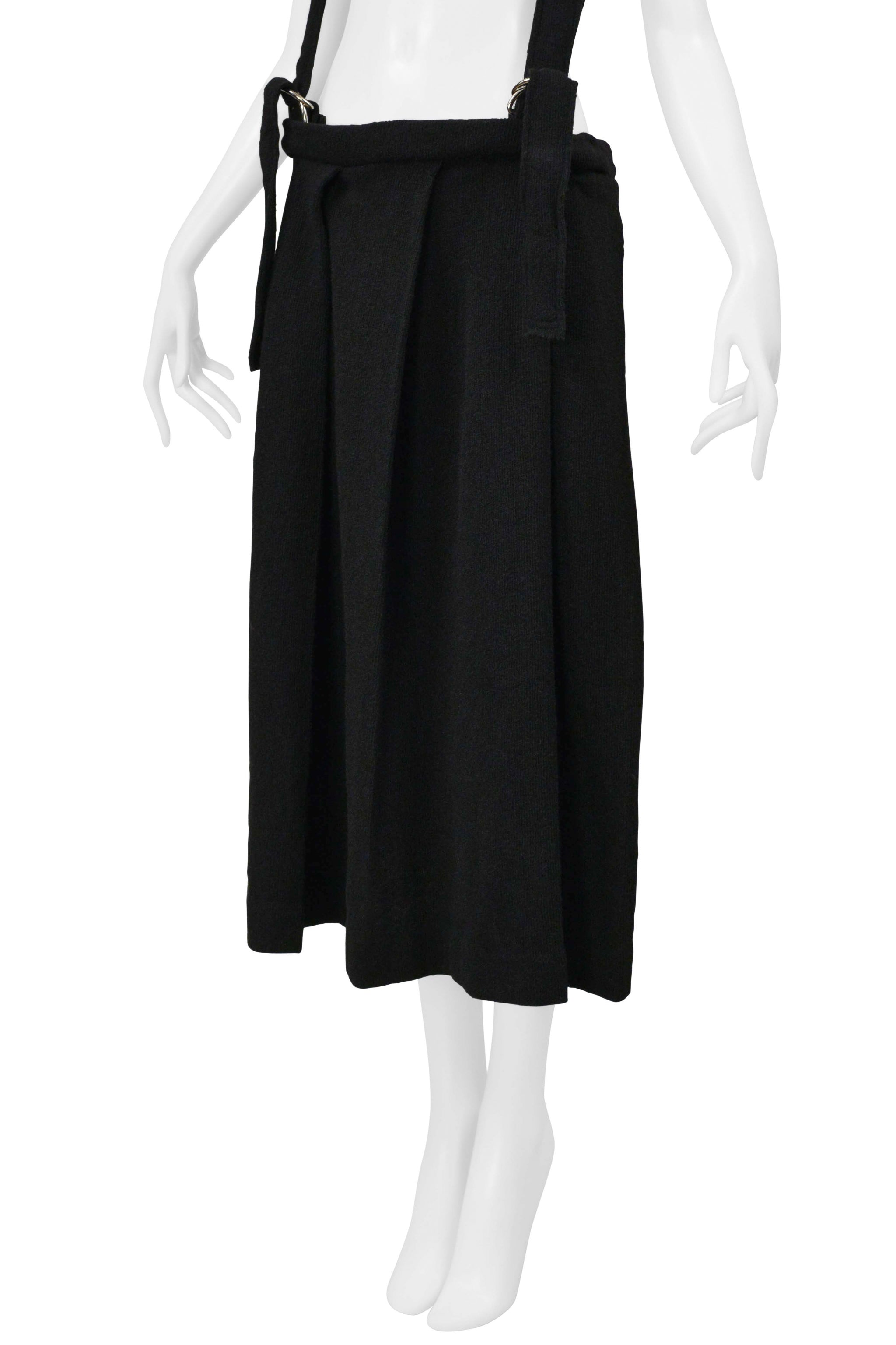 Y’S 2004–05 BY YOHJI YAMAMOTO BLACK KNIT SKIRT WITH SUSPENDERS & D-RINGS