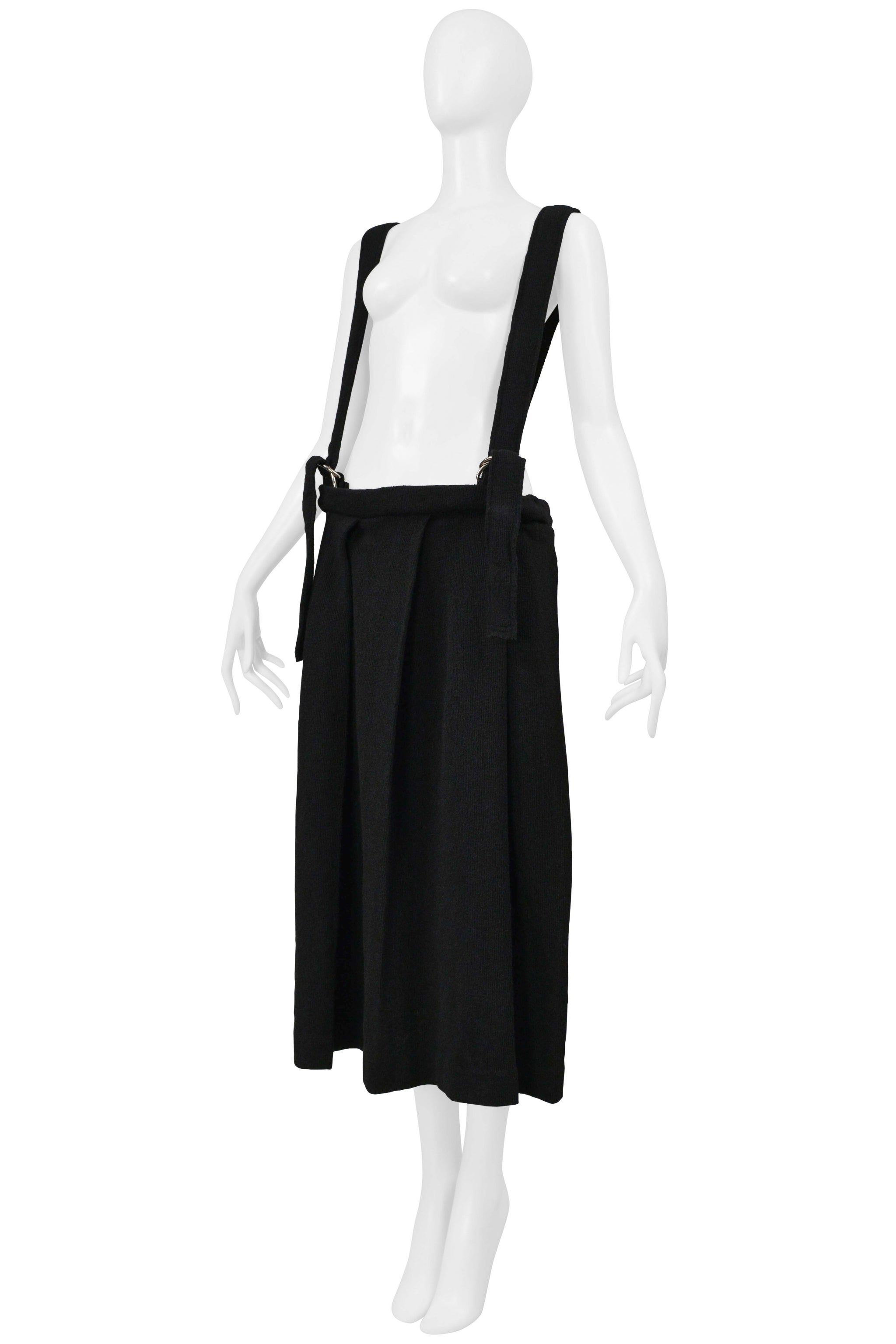 Y’S 2004–05 BY YOHJI YAMAMOTO BLACK KNIT SKIRT WITH SUSPENDERS & D-RINGS
