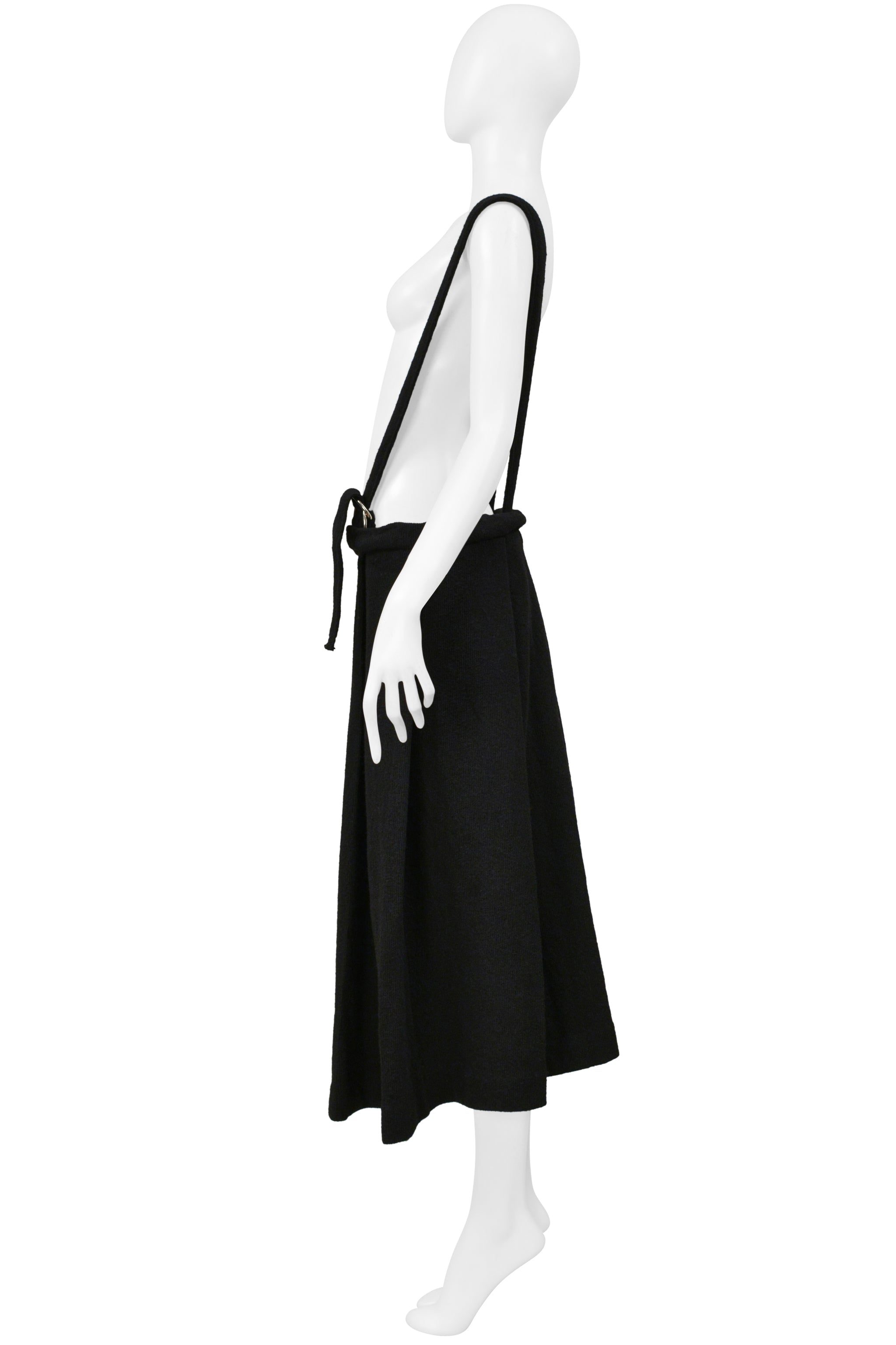 Y’S 2004–05 BY YOHJI YAMAMOTO BLACK KNIT SKIRT WITH SUSPENDERS & D-RINGS