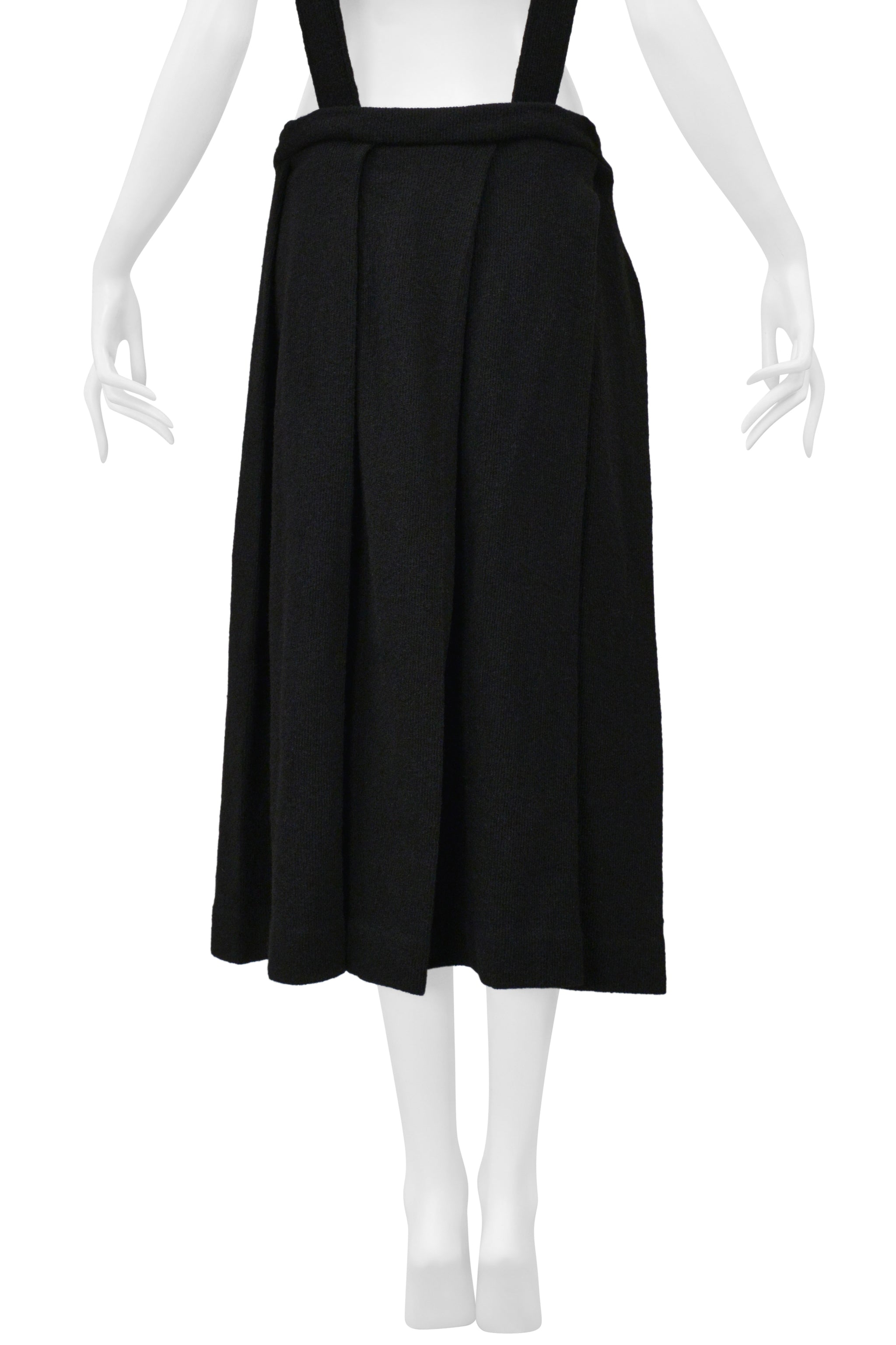 Y’S 2004–05 BY YOHJI YAMAMOTO BLACK KNIT SKIRT WITH SUSPENDERS & D-RINGS