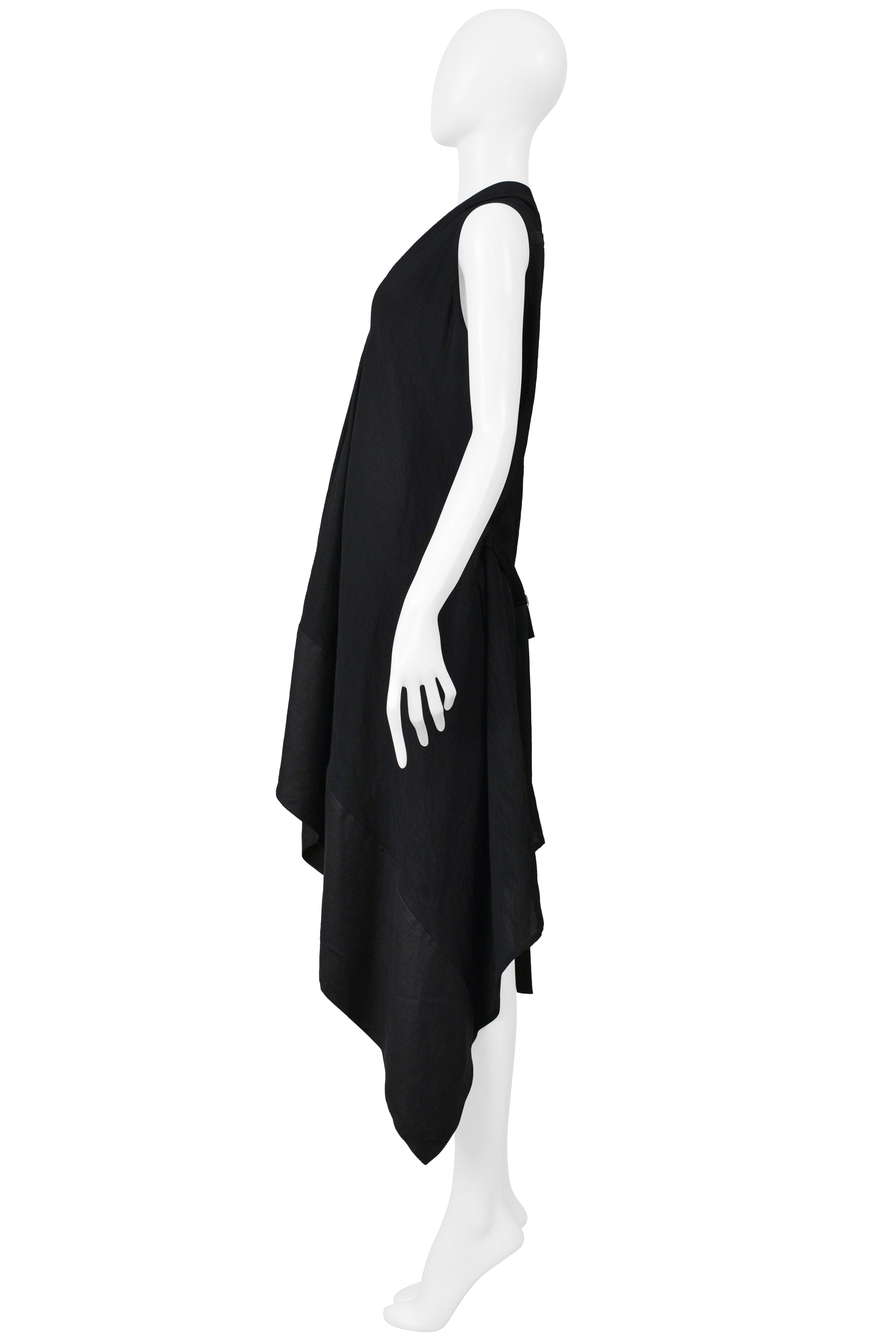 Y'S BY YOHJI YAMAMOTO BLACK OVERSIZED LINEN ARTIST'S VEST 2004
