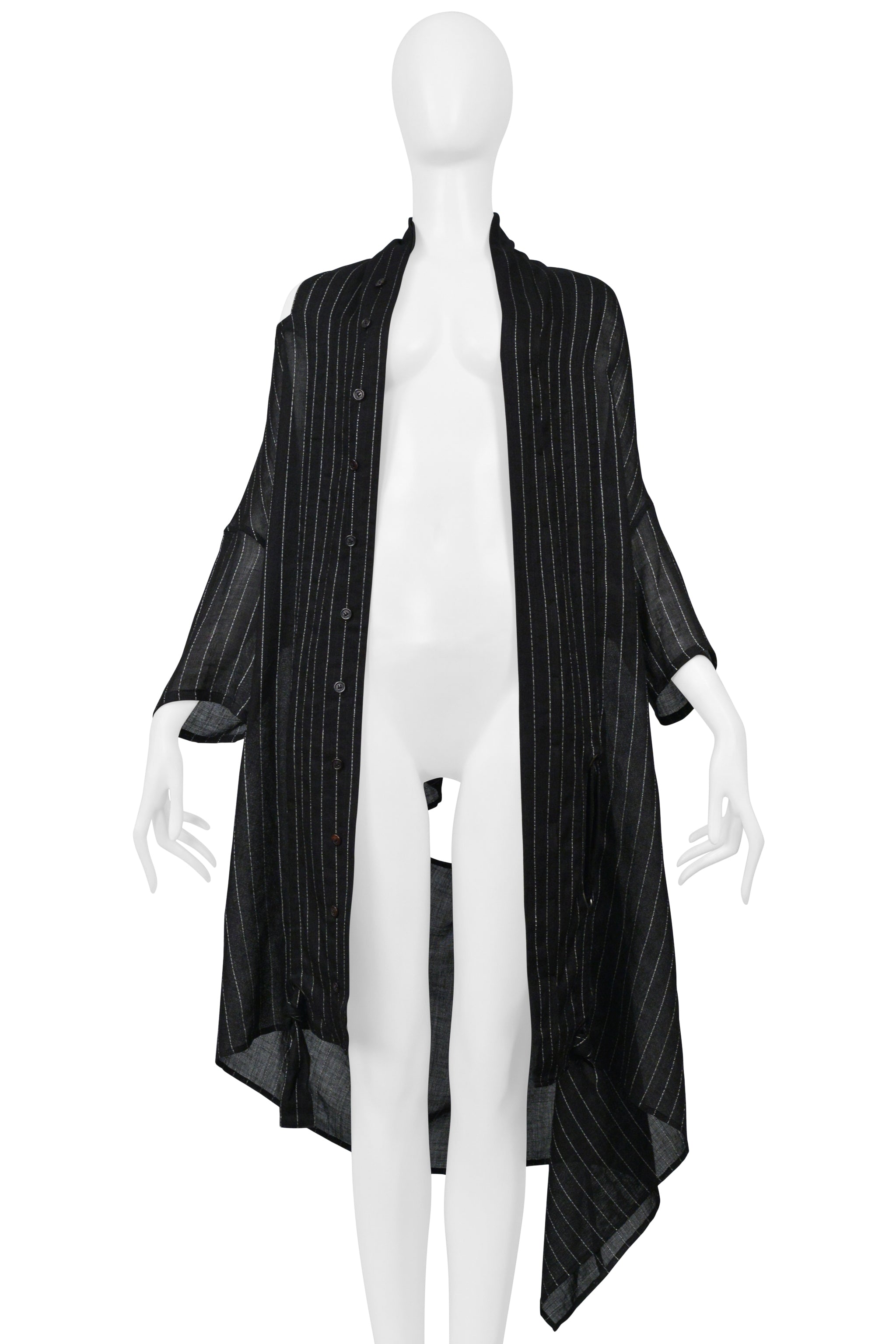 Y'S BY YOHJI YAMAMOTO BLACK OVERSIZED LINEN PINSTRIPE SHIRT 2004