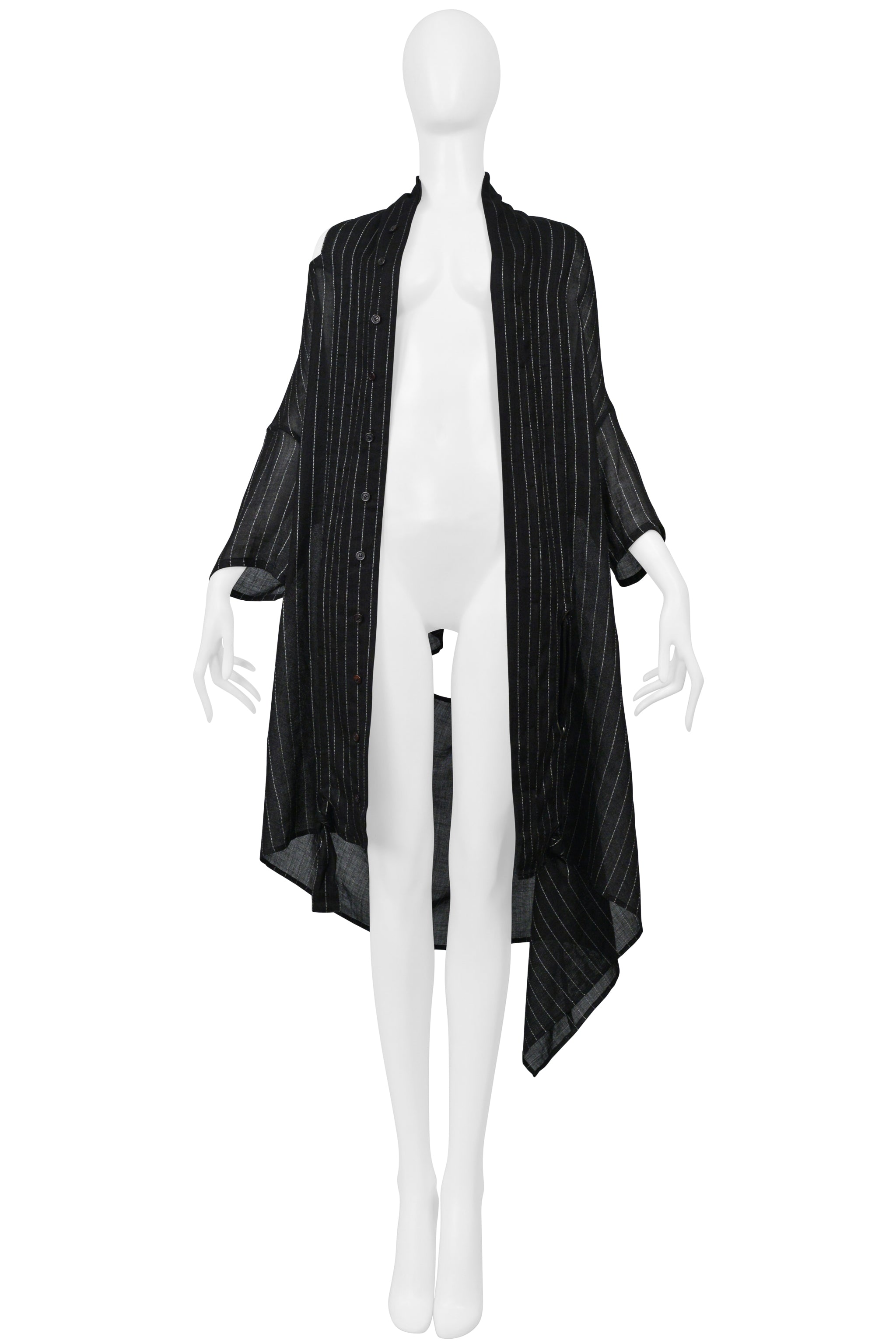 Y'S BY YOHJI YAMAMOTO BLACK OVERSIZED LINEN PINSTRIPE SHIRT 2004
