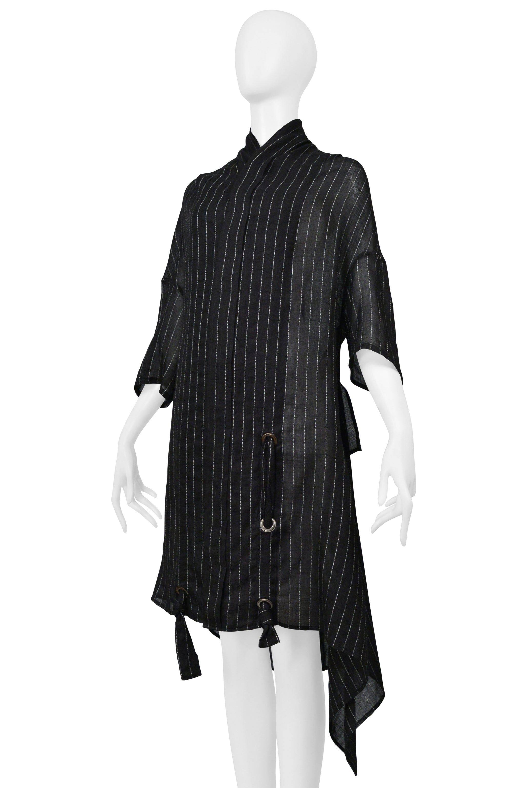 Y'S BY YOHJI YAMAMOTO BLACK OVERSIZED LINEN PINSTRIPE SHIRT 2004