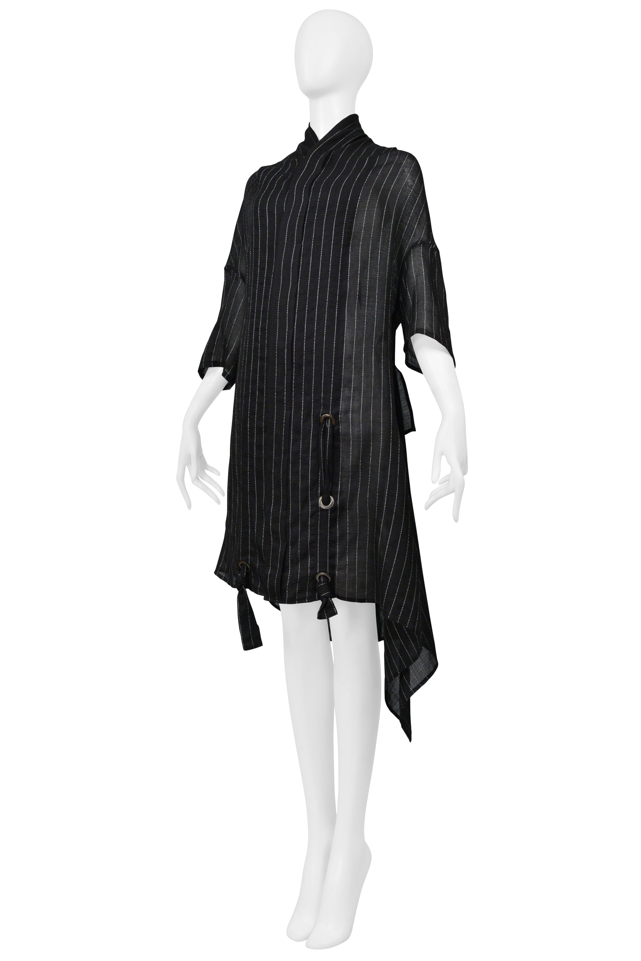 Y'S BY YOHJI YAMAMOTO BLACK OVERSIZED LINEN PINSTRIPE SHIRT 2004