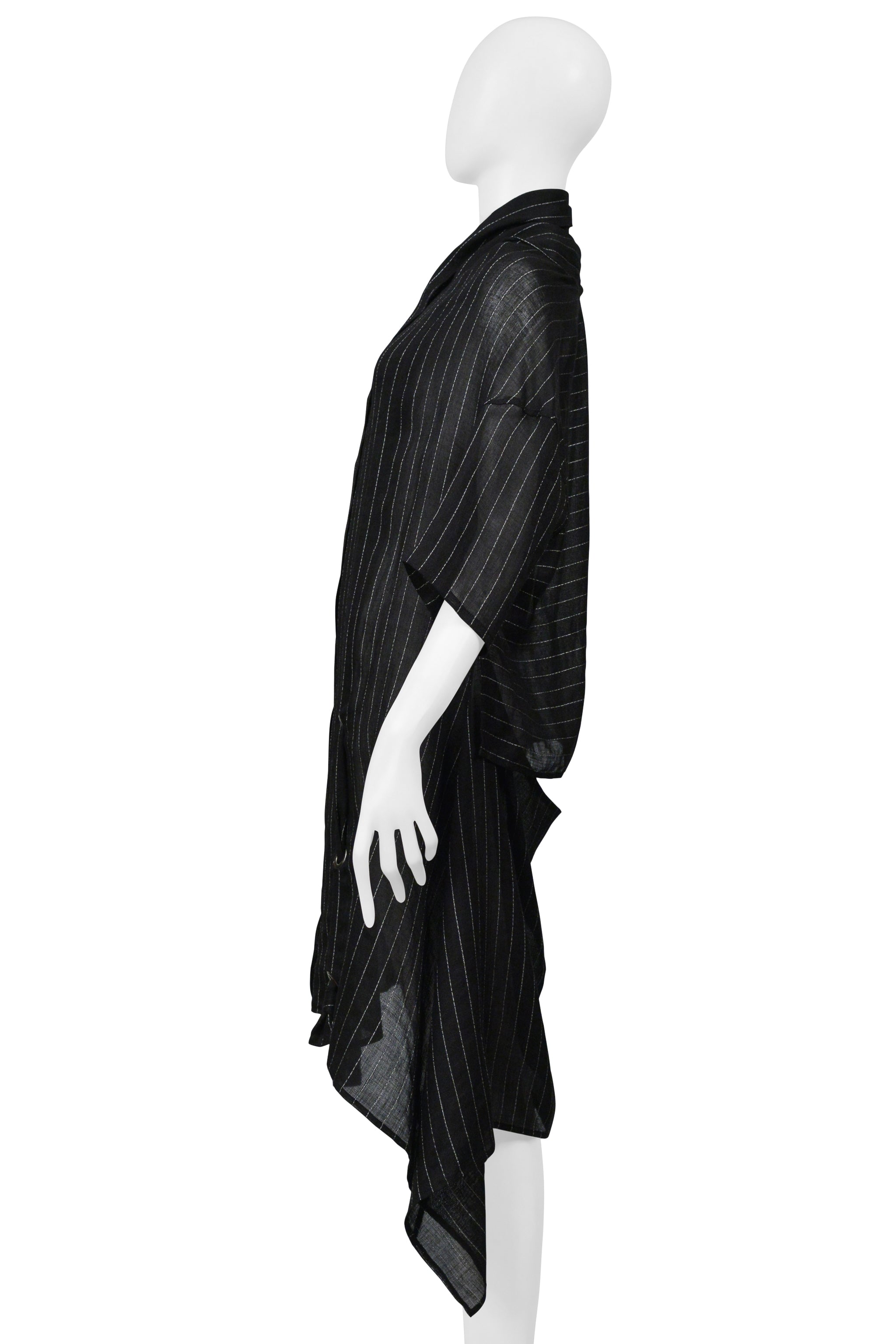 Y'S BY YOHJI YAMAMOTO BLACK OVERSIZED LINEN PINSTRIPE SHIRT 2004