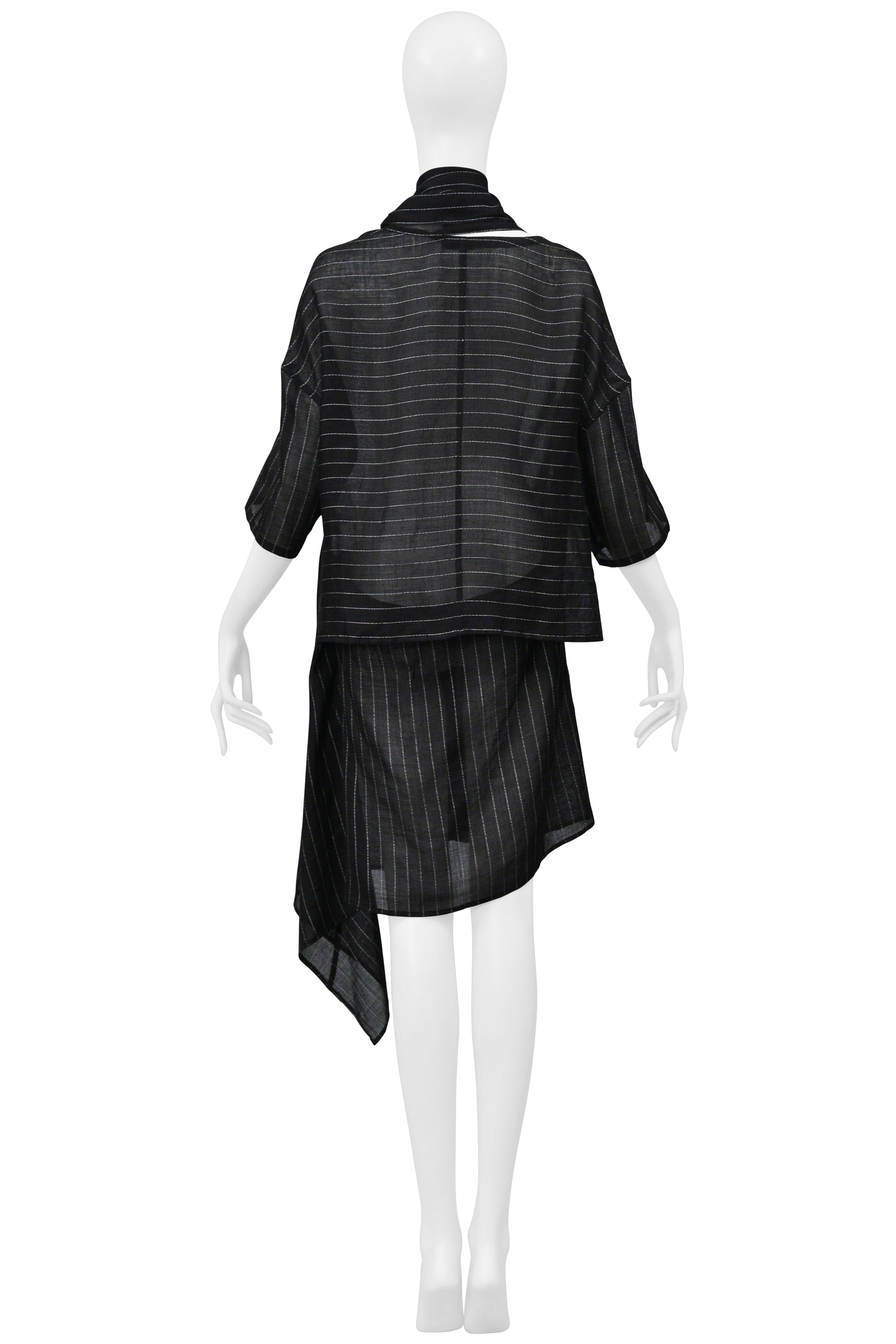 Y'S BY YOHJI YAMAMOTO BLACK OVERSIZED LINEN PINSTRIPE SHIRT 2004