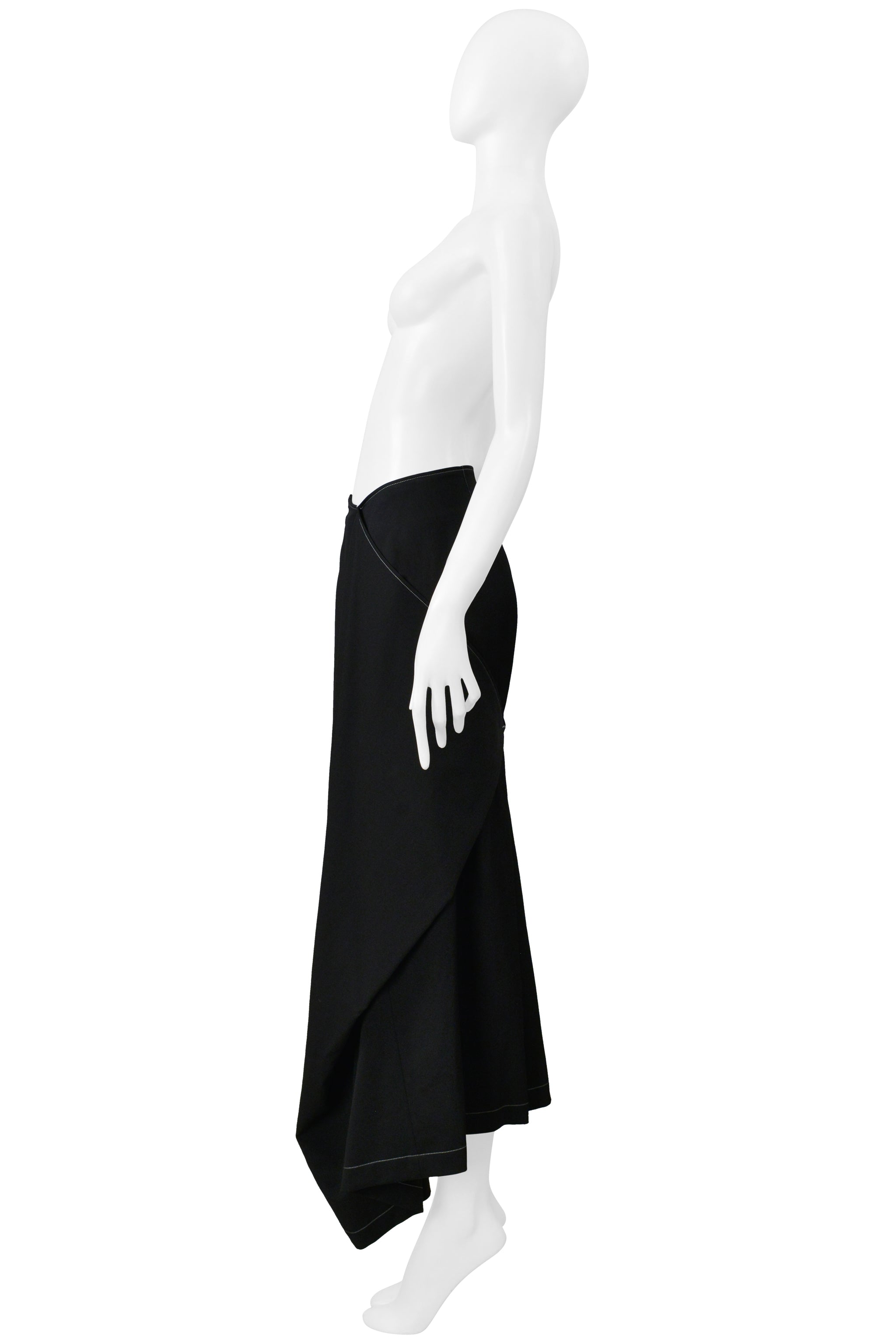 Y'S BY YOHJI YAMAMOTO BLACK CAPE TOP AND PANTS ENSEMBLE WITH WHITE STITCHING 2003-04