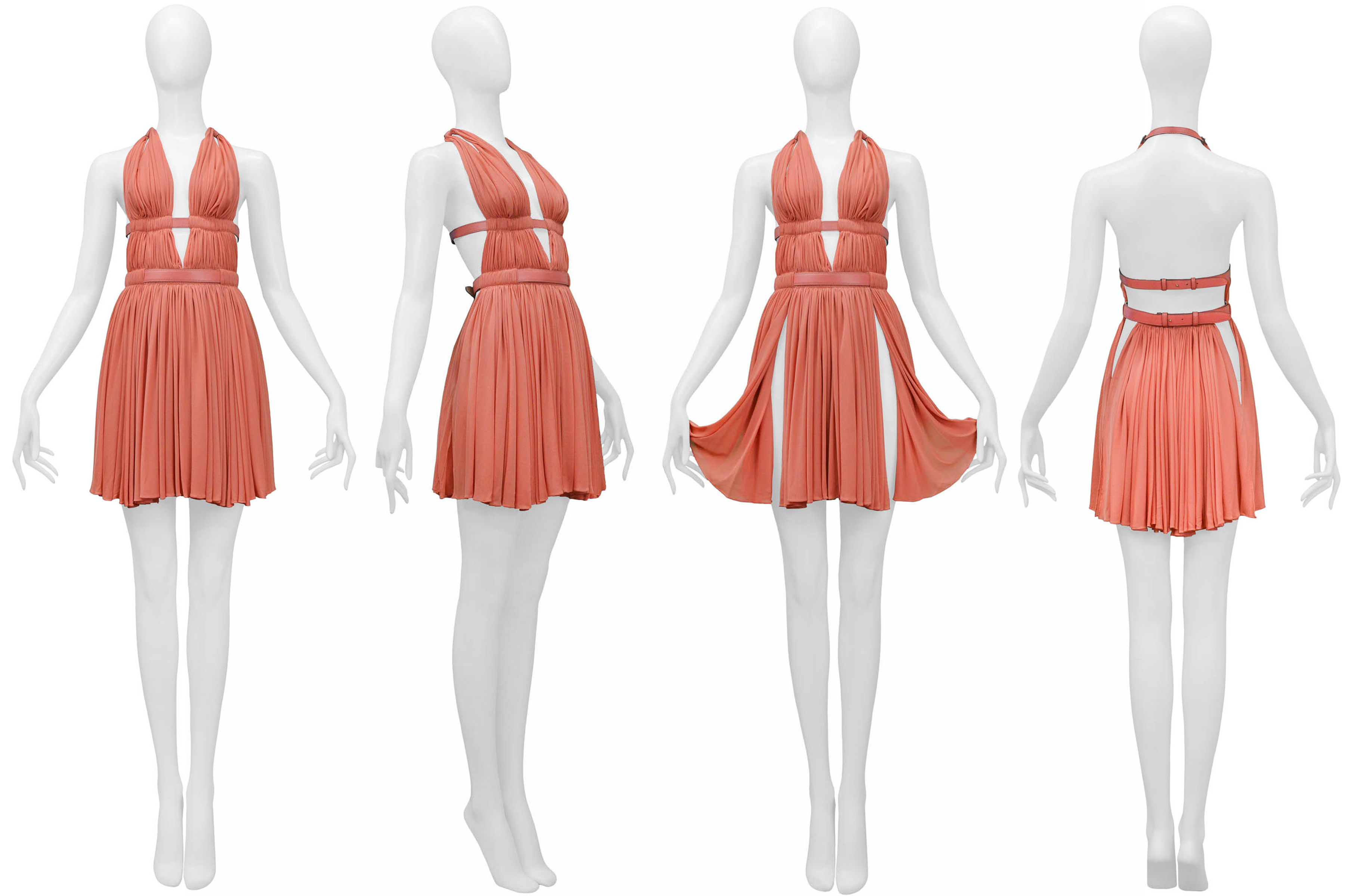 ALAIA CORAL HALTER BONDAGE DRESS WITH LEATHER STRAPS 1991