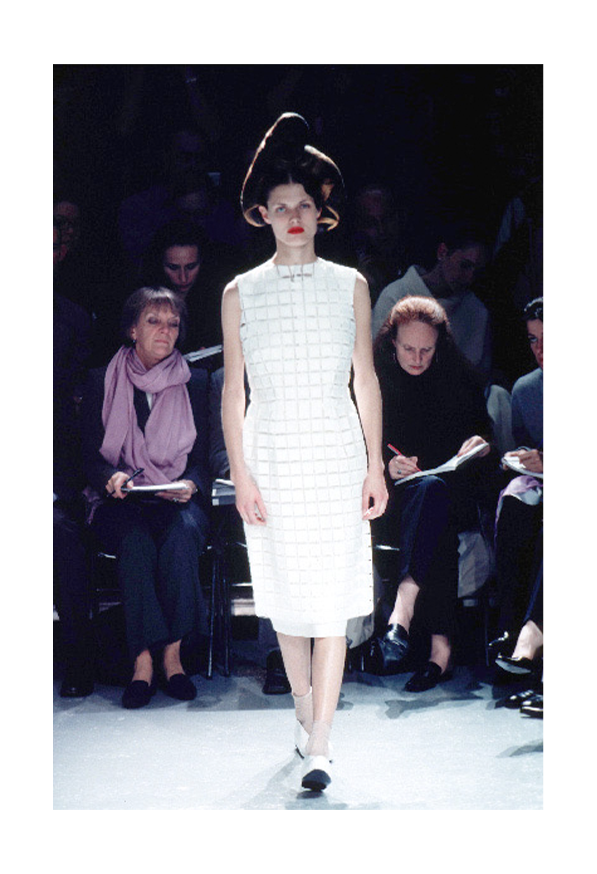 COMME DES GARCONS NAVY LACE ANGLAISE OVERLAY SHIFT DRESS 1999