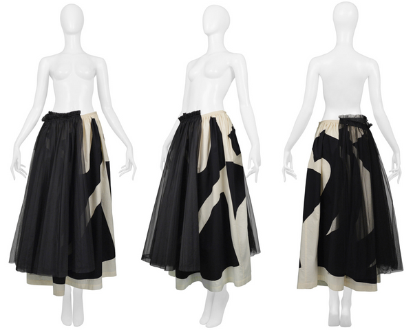 COMME DES GARCONS OFF-WHITE & BLACK ABSTRACT BALL GOWN SKIRT WITH BLACK  TULLE 2002