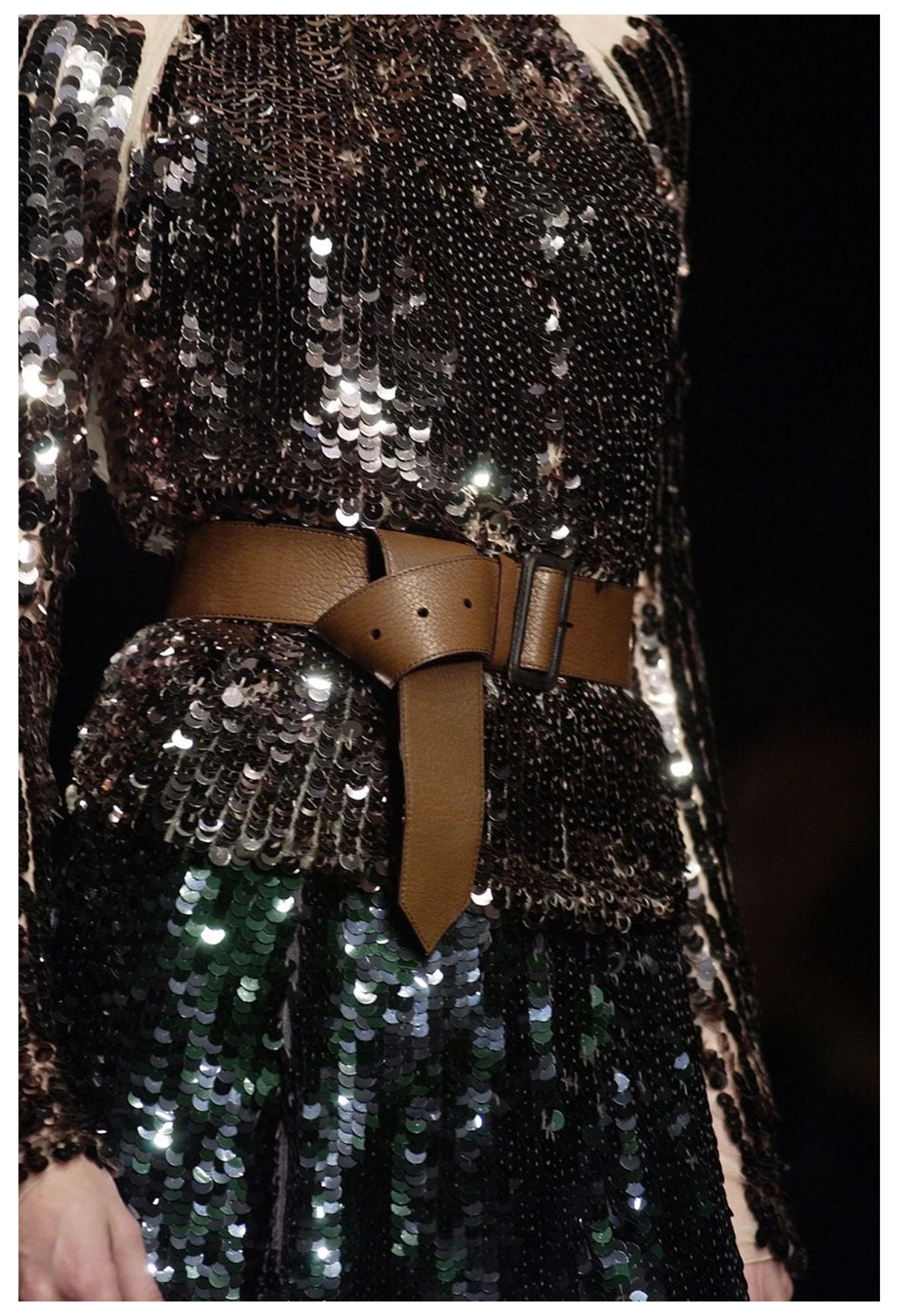 PRADA GOLD & NAVY METALLIC ROUND PAILLETTE SKIRT ENSEMBLE 2002