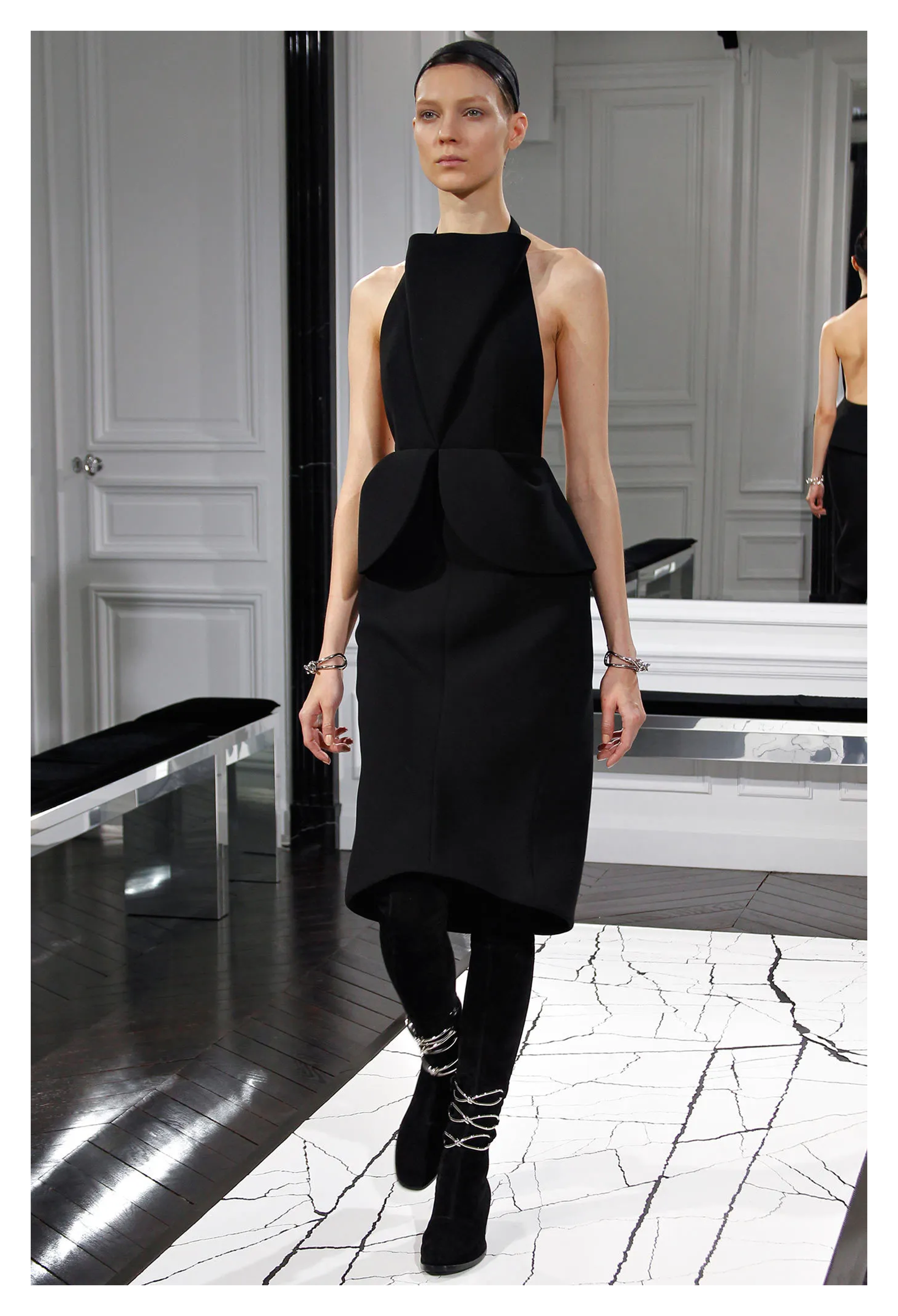 BALENCIAGA BLACK WOOL HALTER DRESS 2013