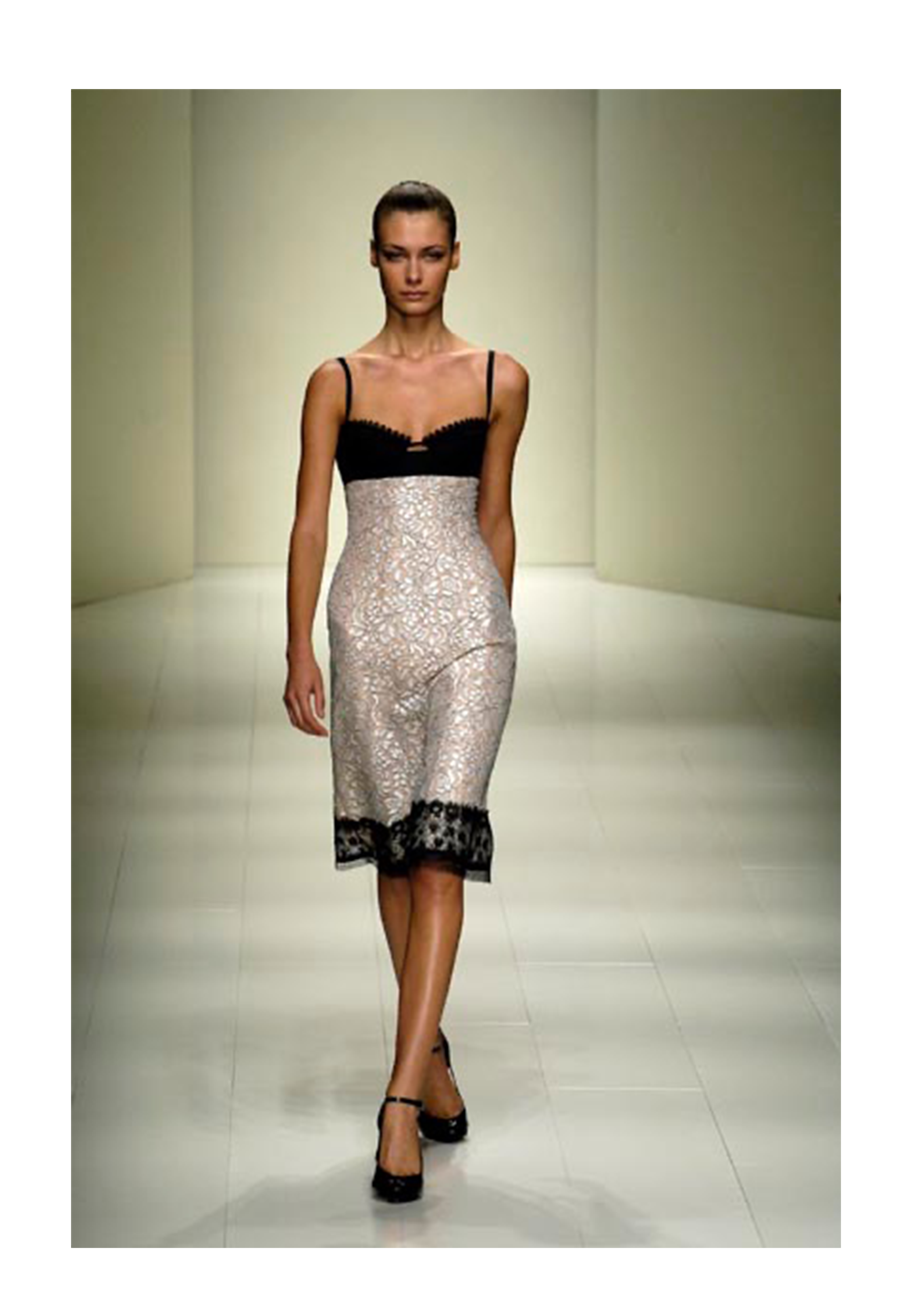 LA PERLA BLACK & IVORY LACE BUSTIER MIDI DRESS 2006