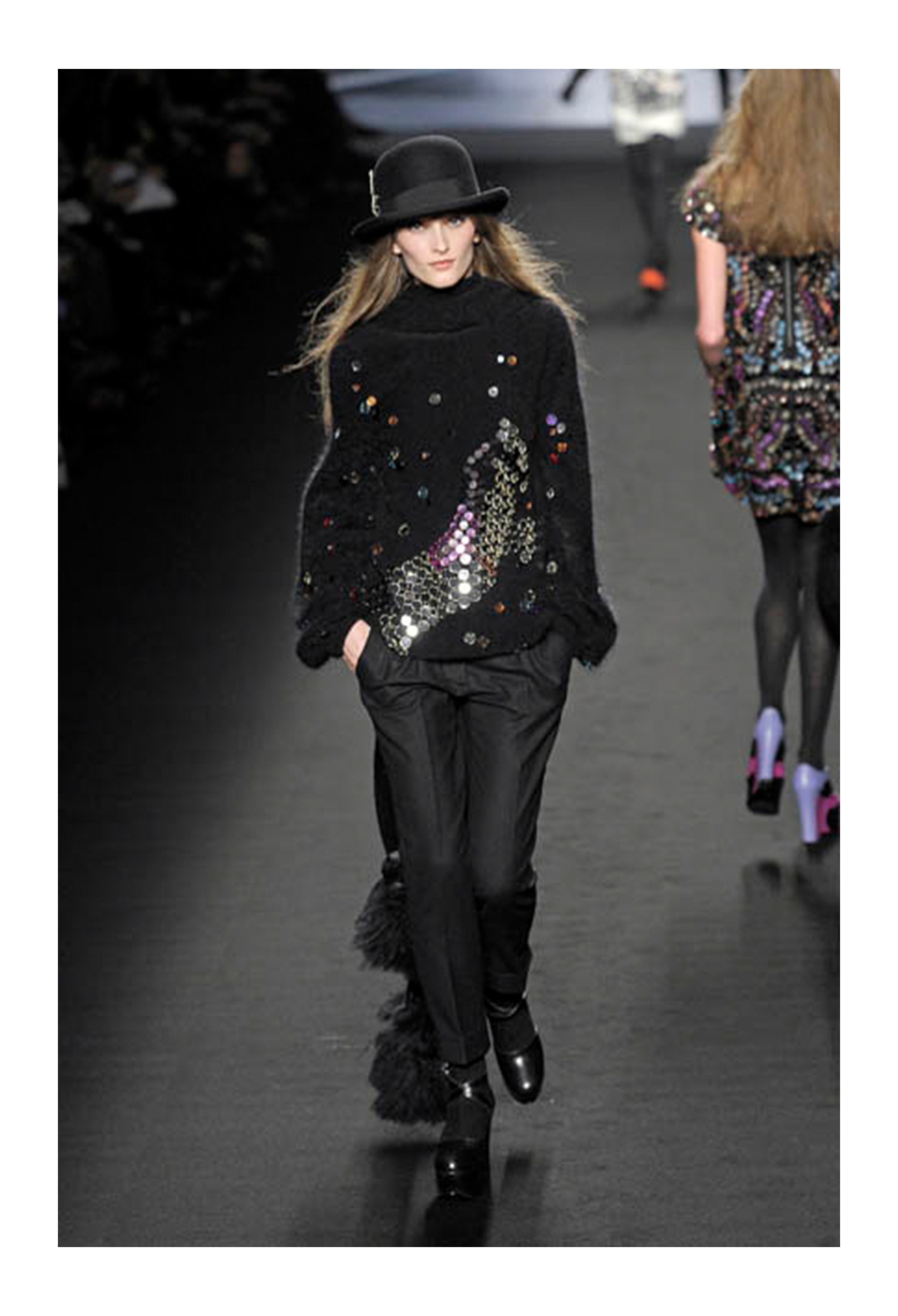 SONIA RYKIEL BLACK SWEATER WITH MIRROR MOSAIC HORSE DETAIL 2008