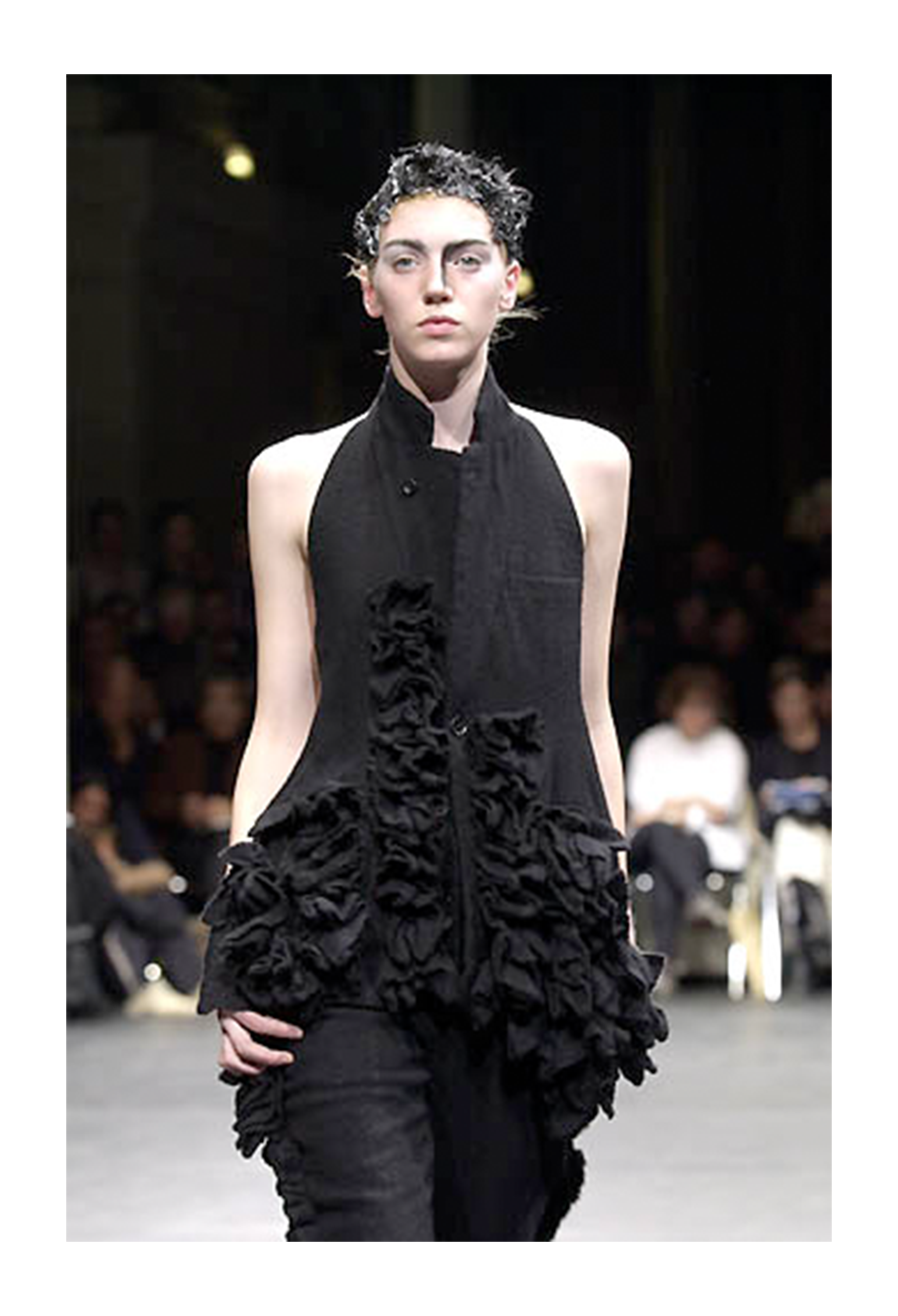 COMME DES GARCONS BLACK WOOL RUFFLE VEST WITH OPEN BACK 2000