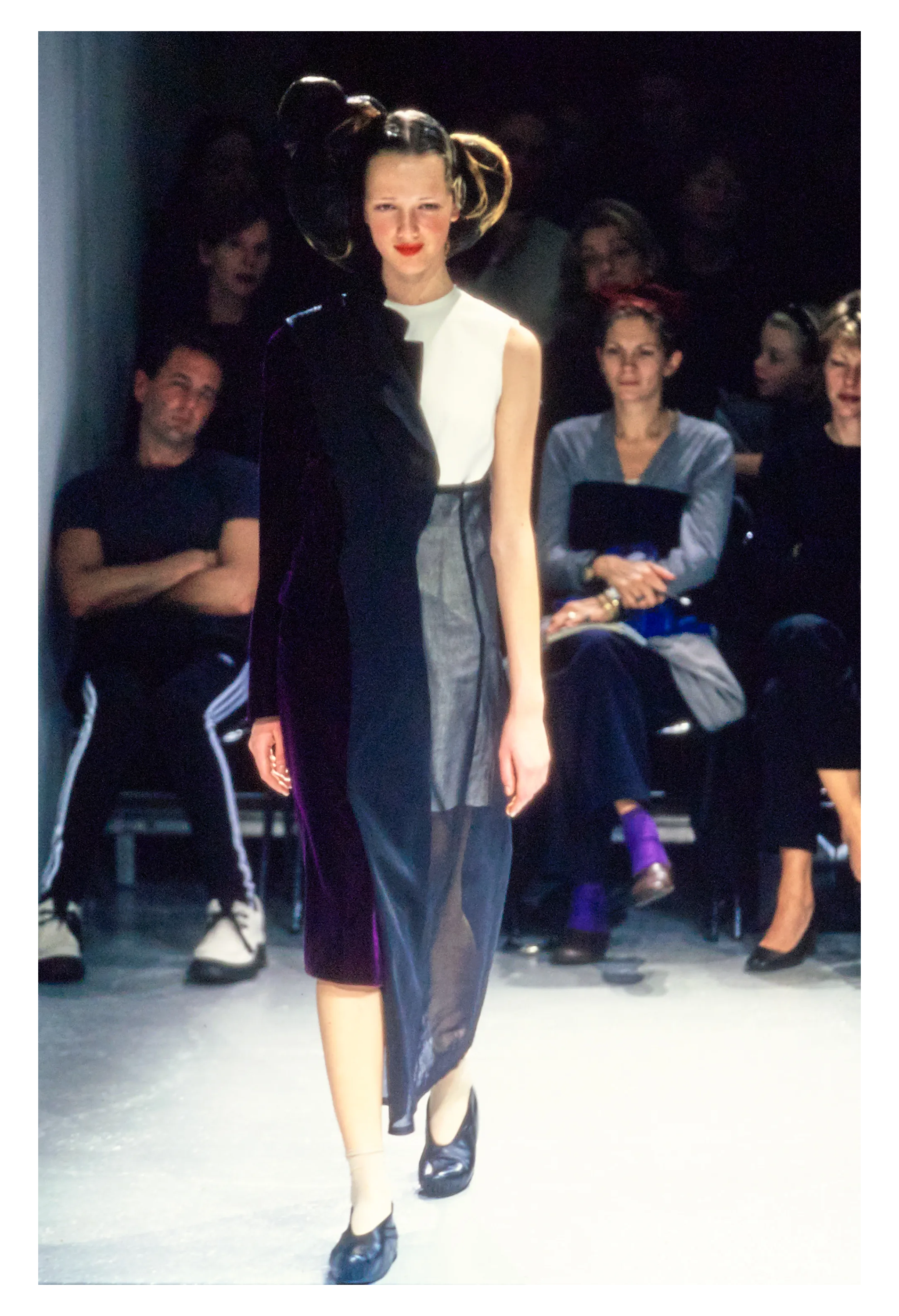 COMME DES GARCONS BLACK HALF DRESS WITH BROWN VELVET PANELS 1998