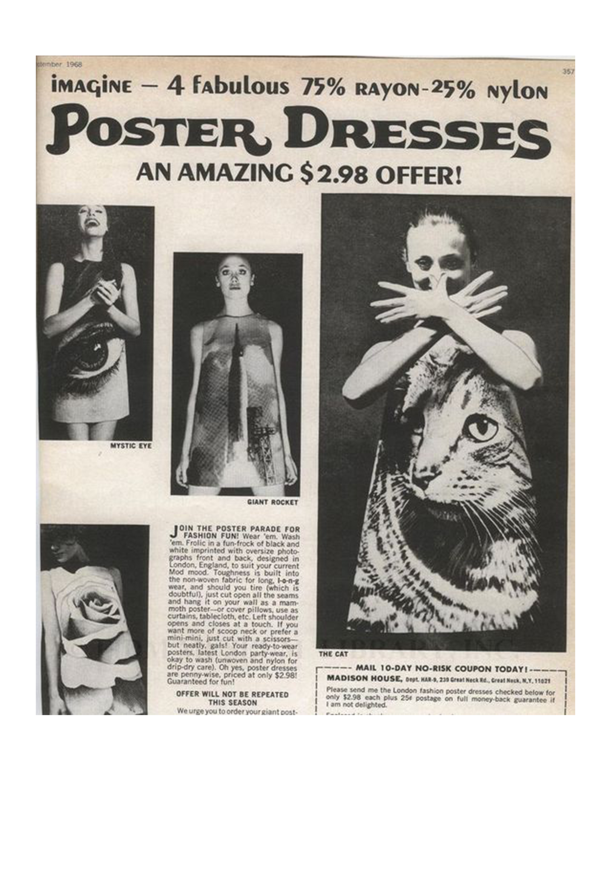 TL LONDON CAT PAPER DRESS 1970