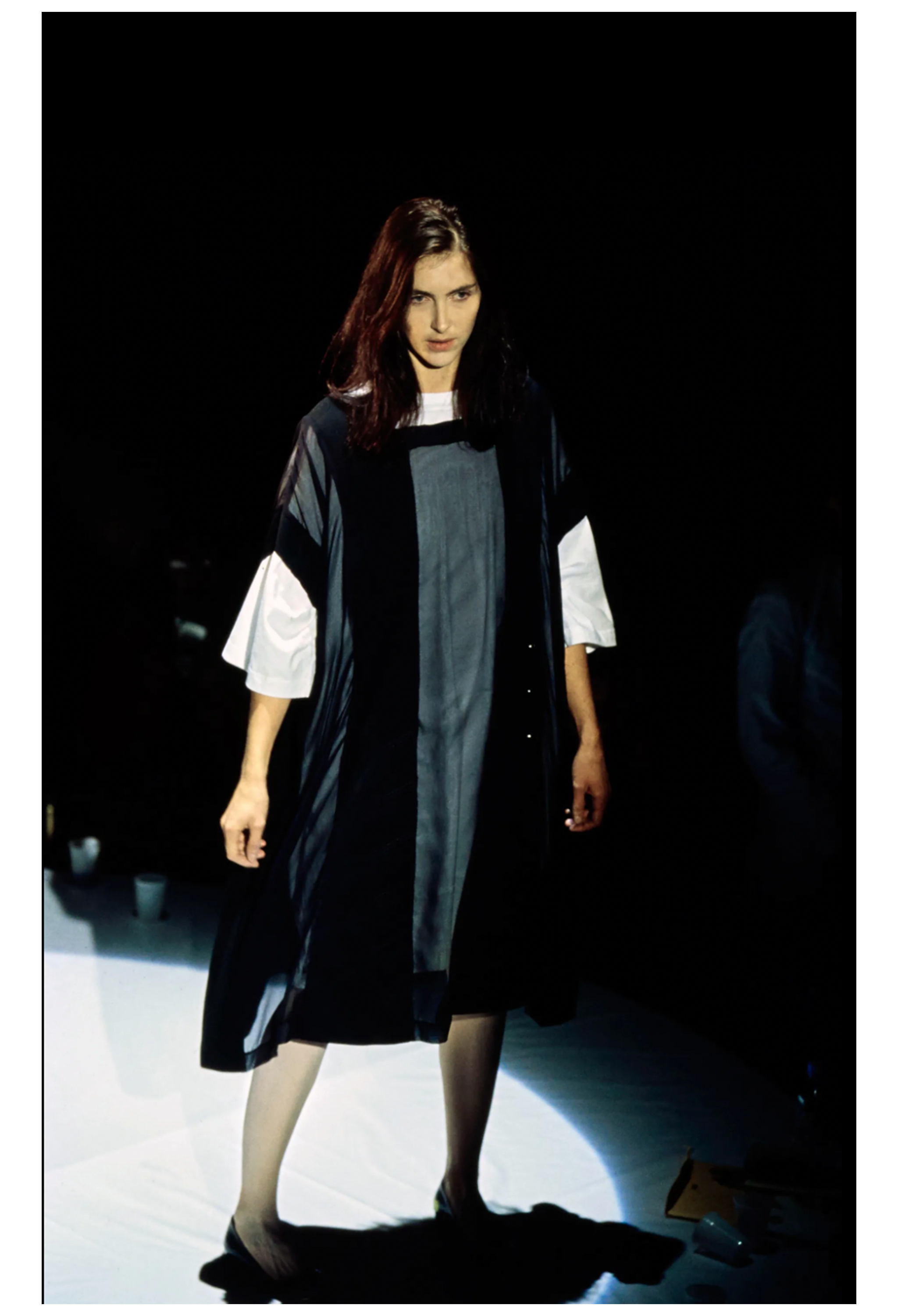 MAISON MARTIN MARGIELA ARTISANAL OVERSIZED BLACK DRESS WITH SHEER PANELS 2000