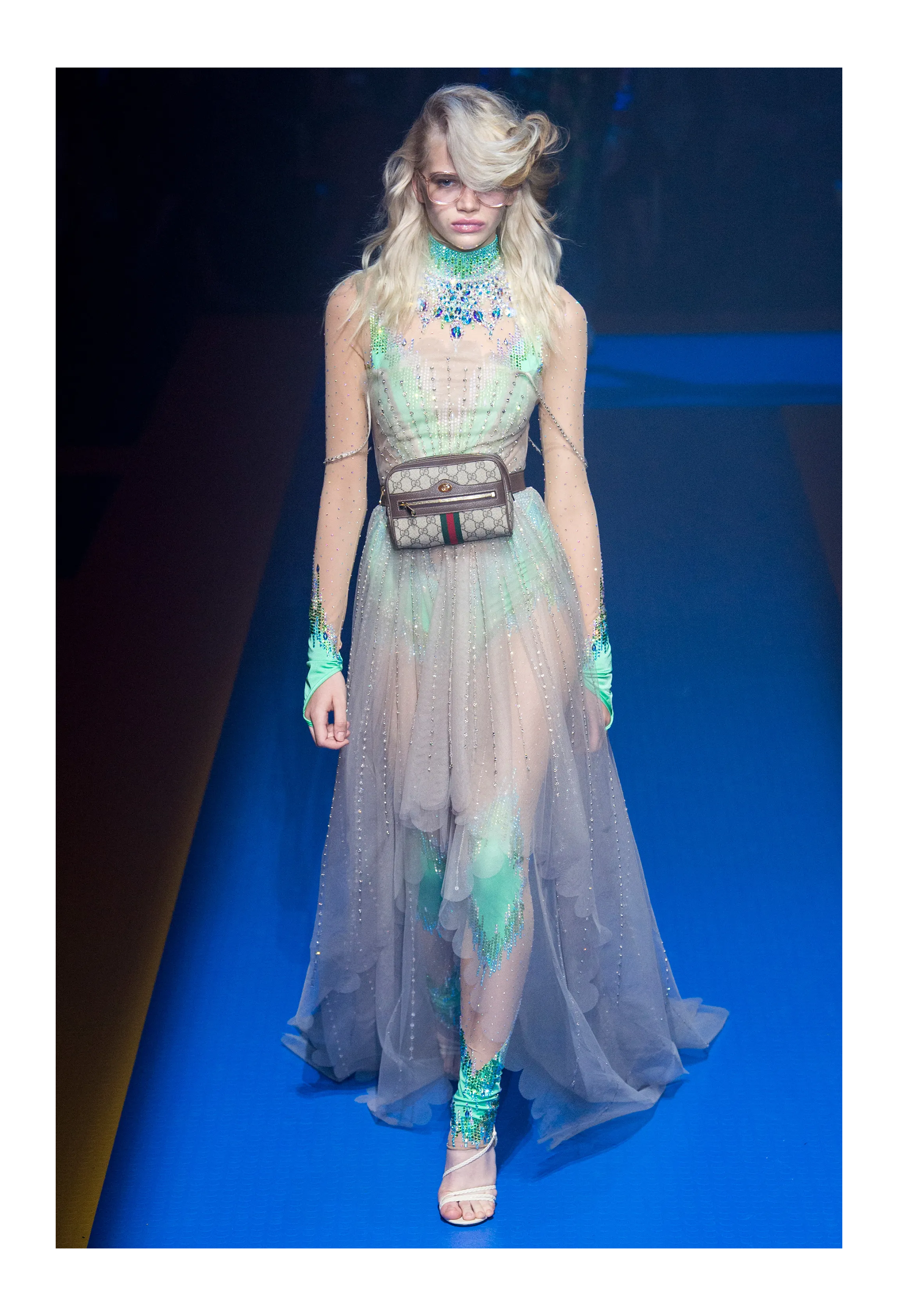 GUCCI NUDE MESH AND BEADED JUMPSUIT 2018