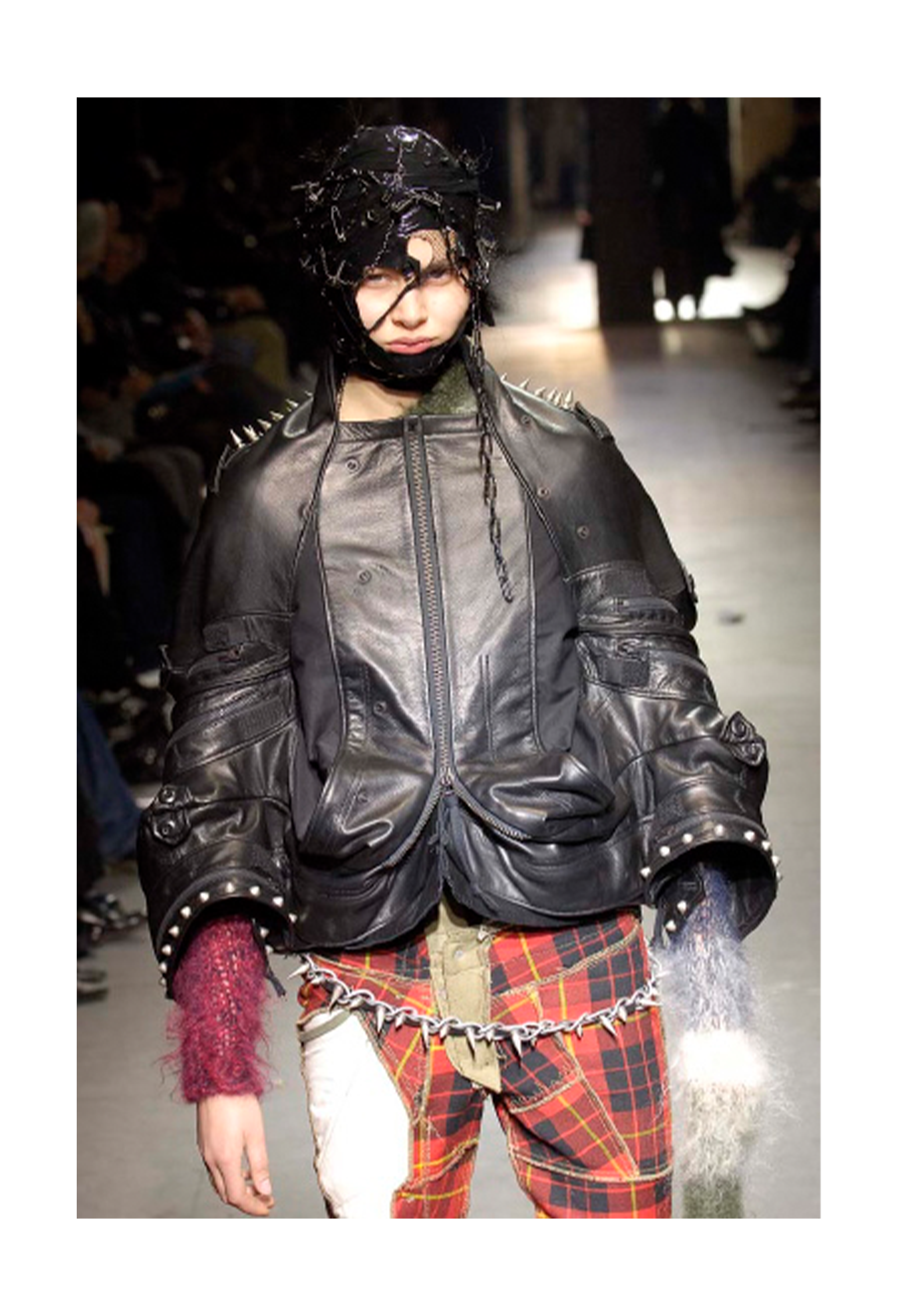 JUNYA WATANABE BLACK LEATHER DECONSTRUCTED JACKET WITH ZIPPERS 2006