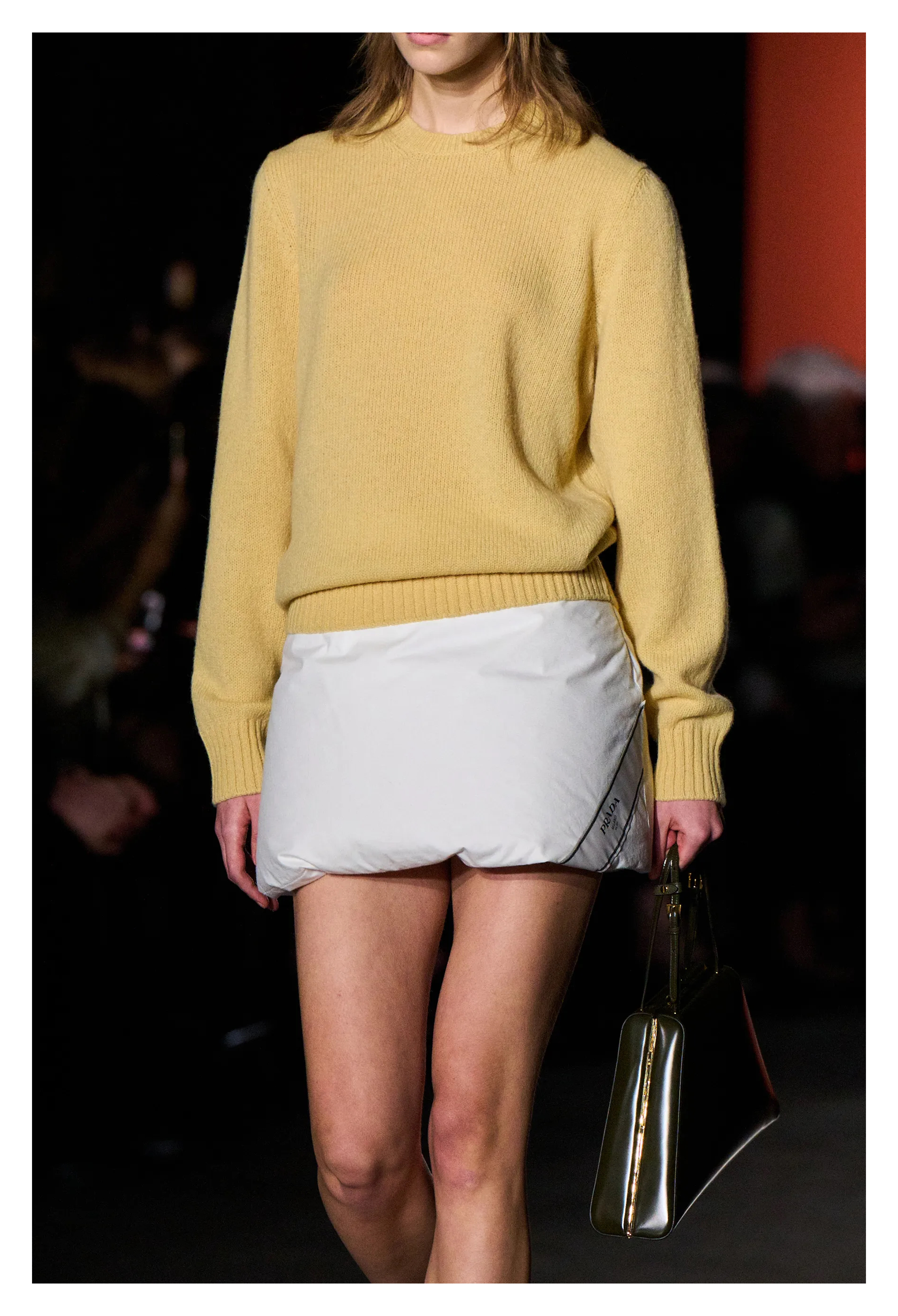 PRADA BY RAF SIMONS WHITE COTTON PADDED JACKET AND MINI SKIRT 2023