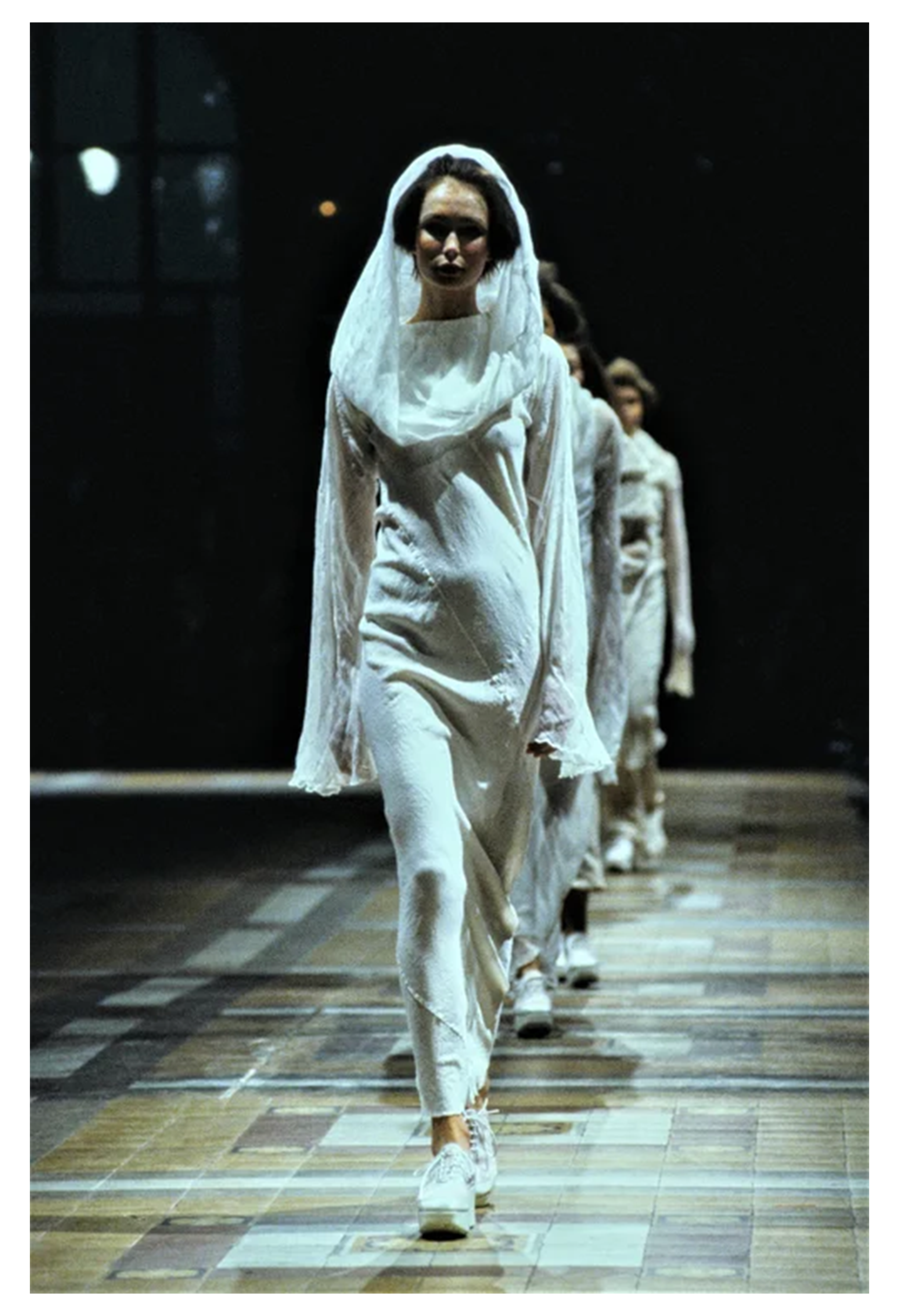 ISSEY MIYAKE WHITE LONG LINEN DRESS WITH DRAPED NECK 1998
