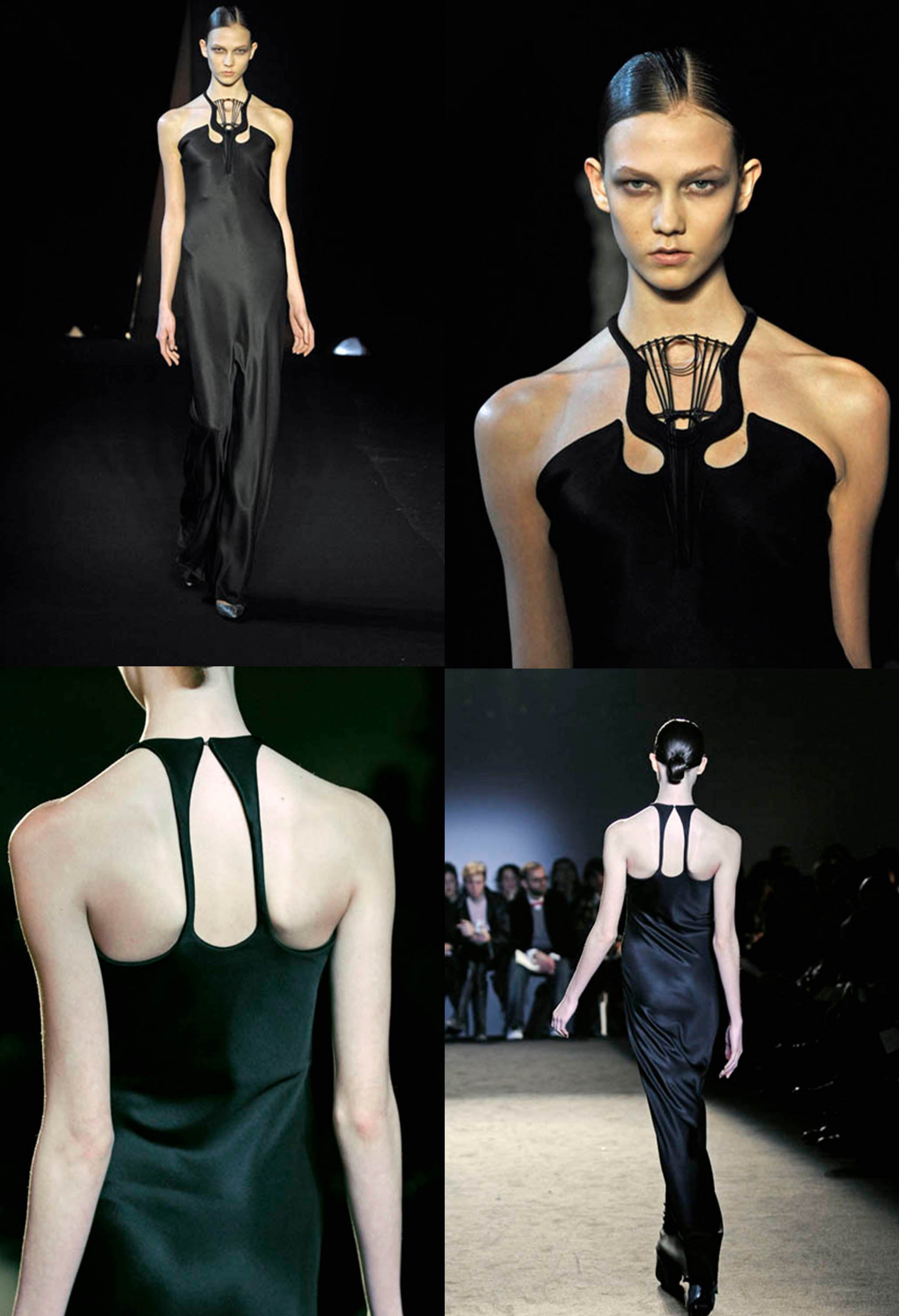 SOPHIA KOKOSALAKI BLACK ARCHITECTURAL EVENING GOWN WITH INTRICATE BODICE 2008