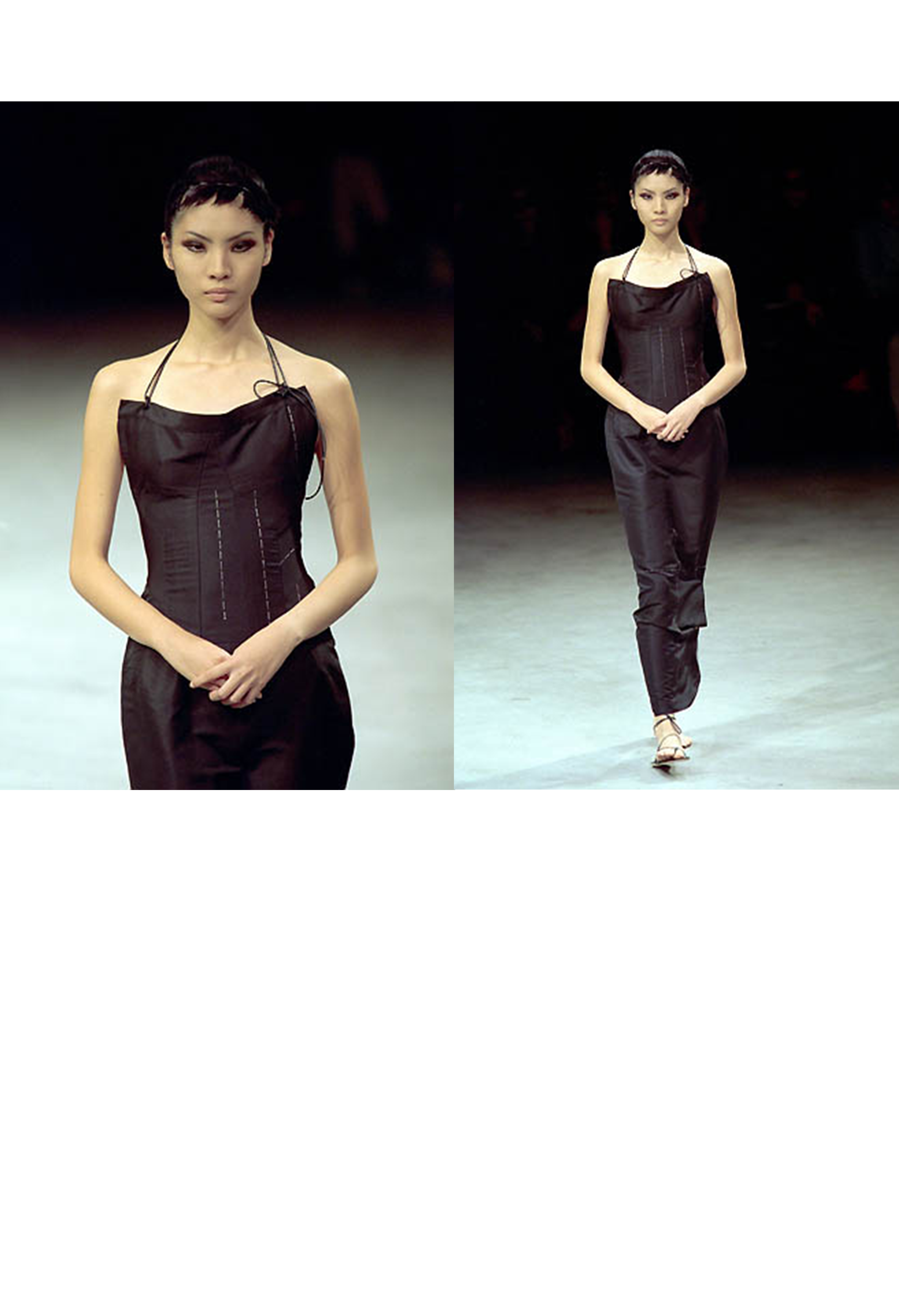 YOHJI YAMAMOTO BLACK SILK DRESS WITH CROSS AND LEATHER STRAPS 2000