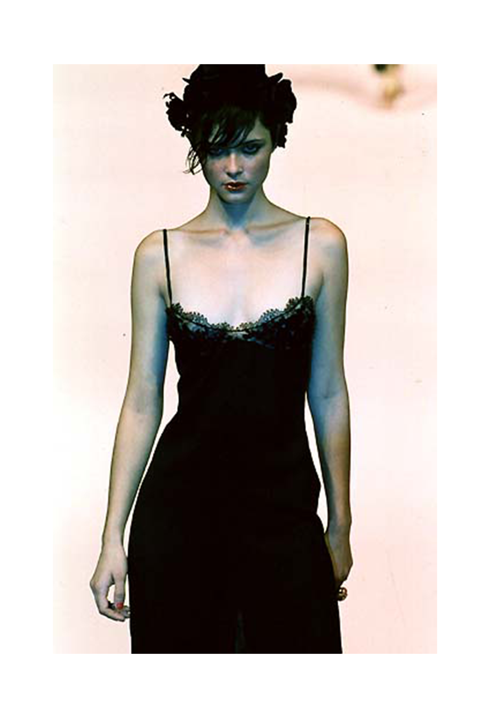 BLUMARINE BLACK LACE AND FLORAL EMBROIDERED & BEADED SLIP DRESS 1998