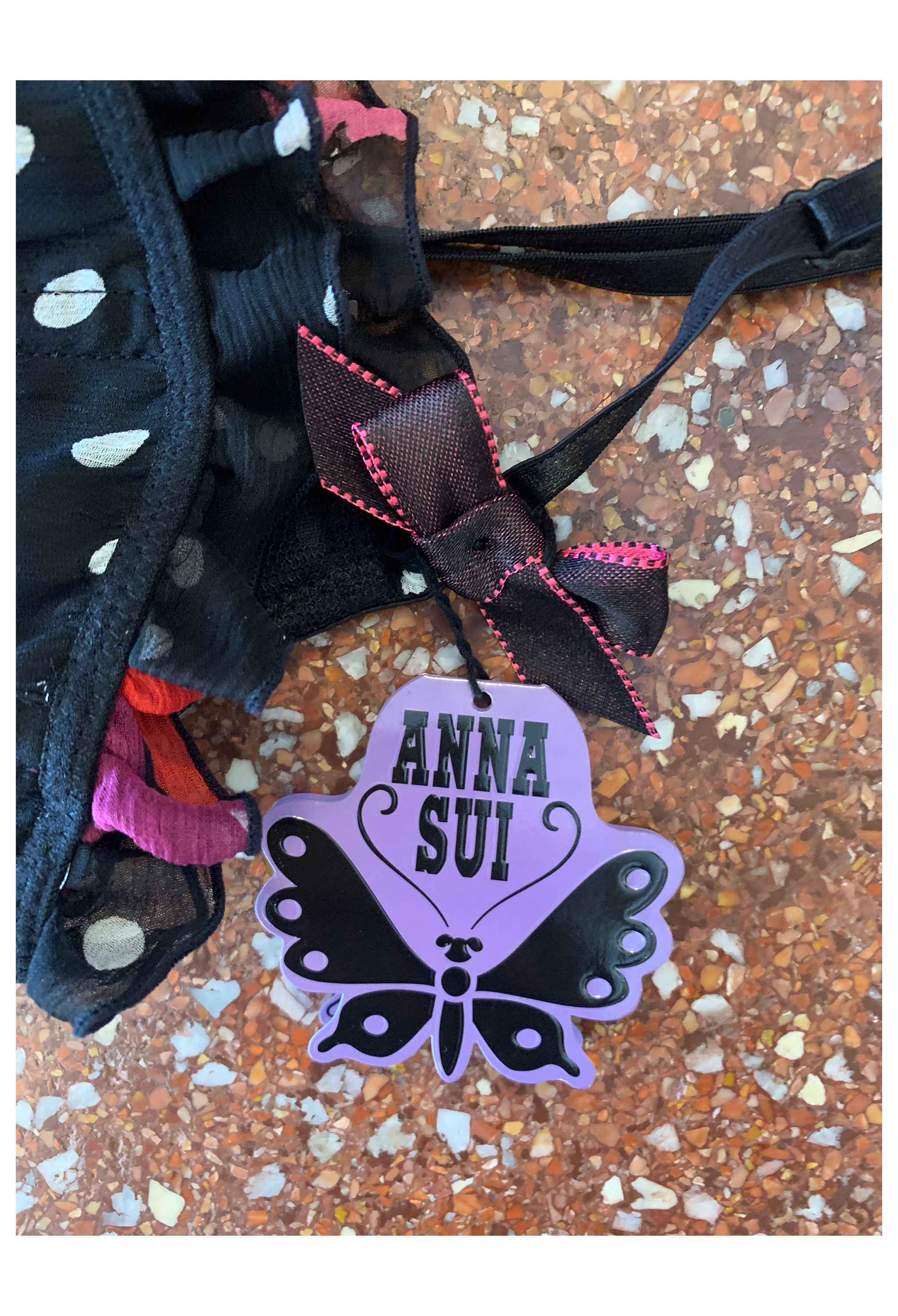 ANNA SUI BLACK CHIFFON CORSET WITH DOT & ROSE PRINT