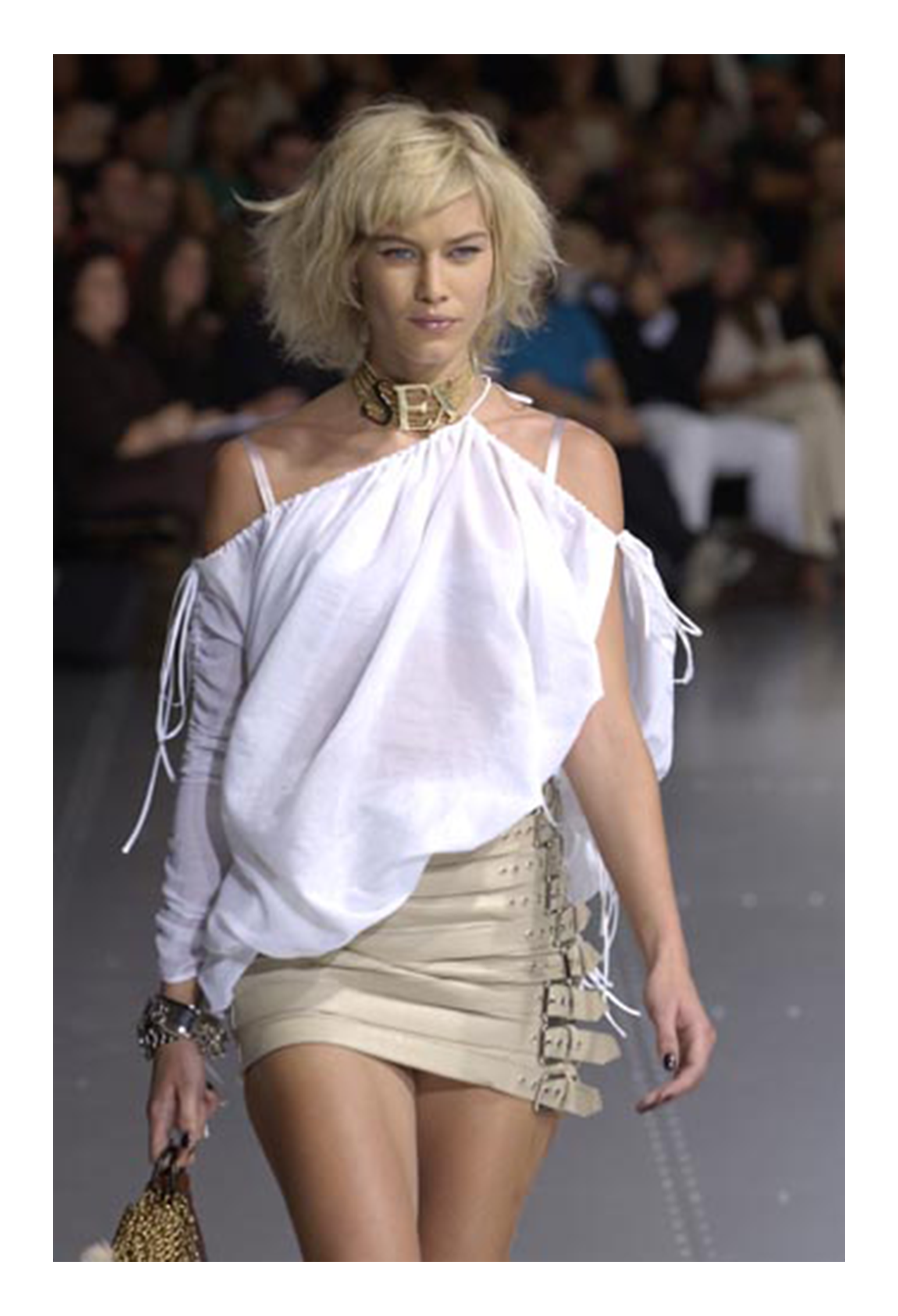 DOLCE & GABBANA BEIGE LEATHER BELTS MINI SKIRT 2003