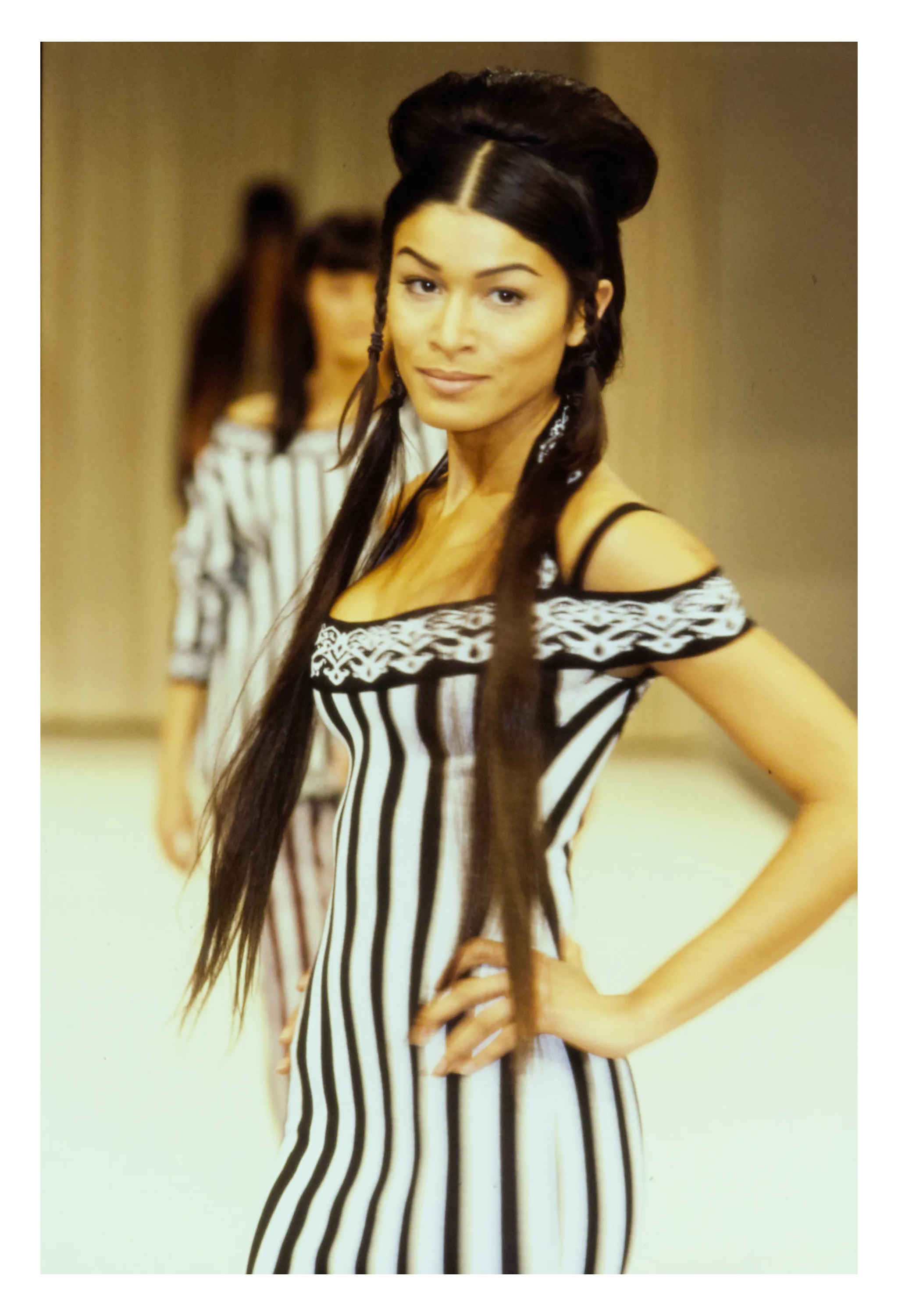 ALAIA ICONIC BLACK AND WHITE STRIPE SKIRT 1992