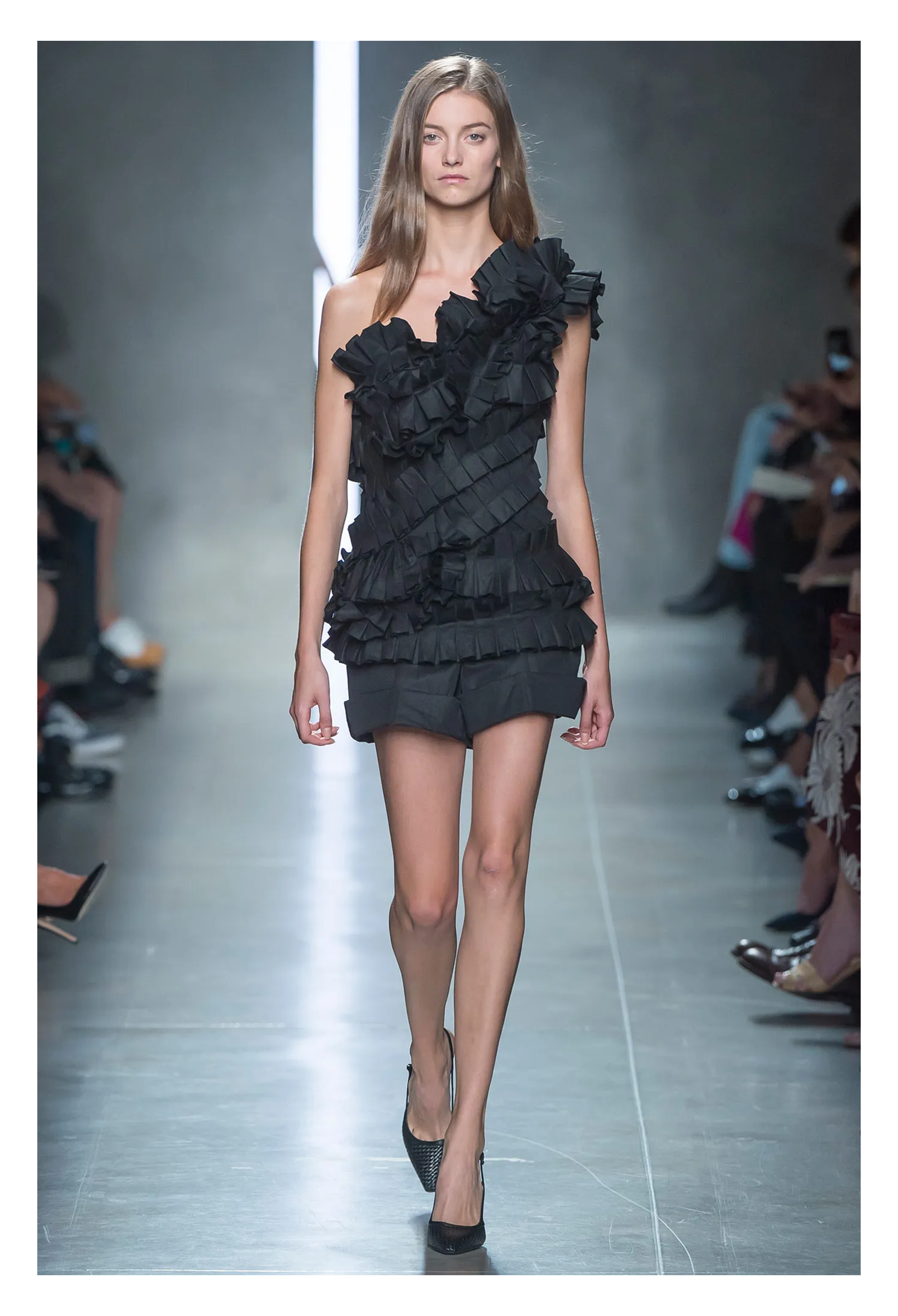 BOTTEGA VENETA BLACK PLEATED ASYMMETRICAL CORSET TOP 2014
