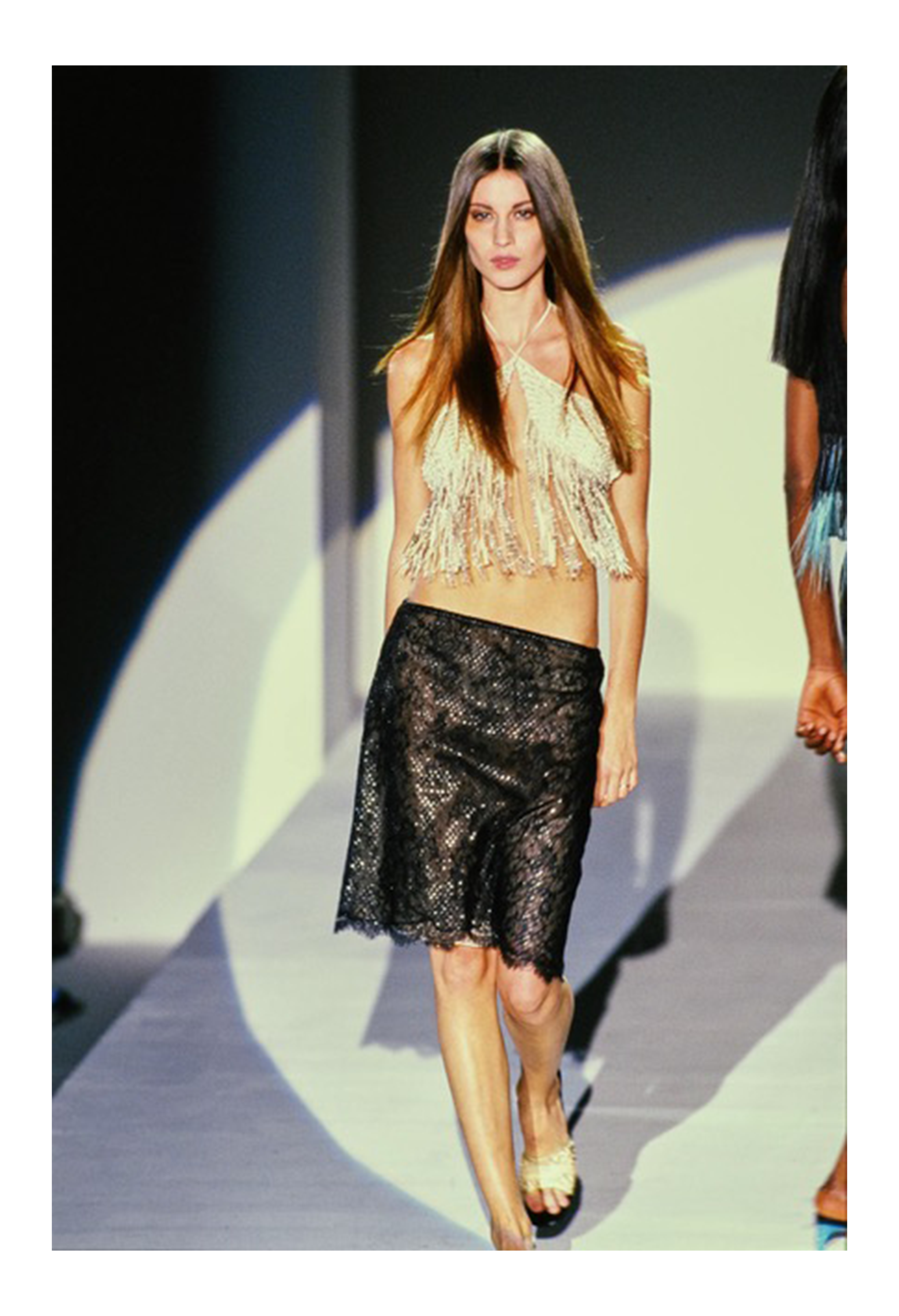 GUCCI BY TOM FORD BLACK LACE SKIRT WITH LEATHER WAISTBAND 1999