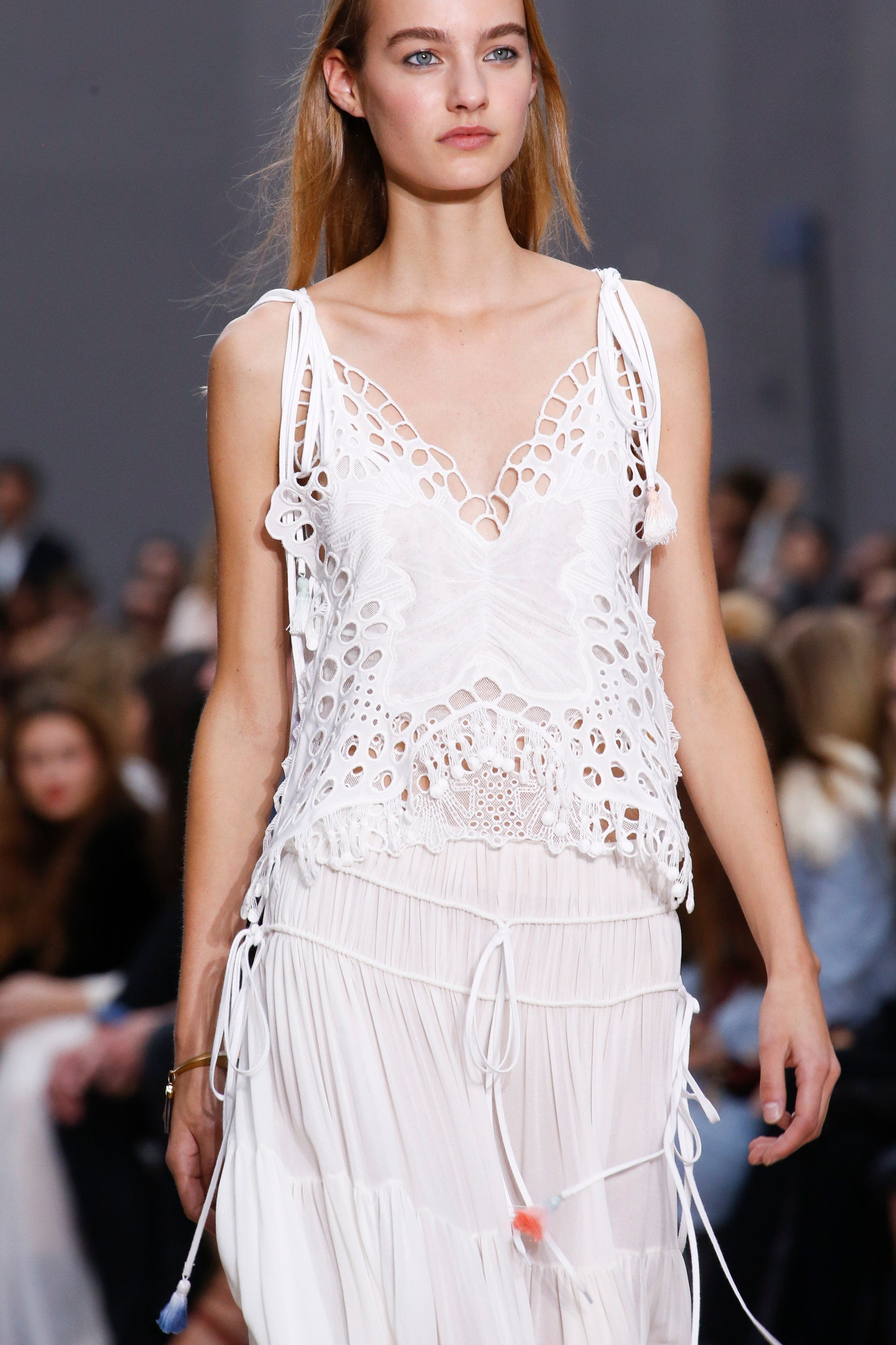 CHLOE WHITE LACE TOP WITH MULTICOLOR TASSELS 2016