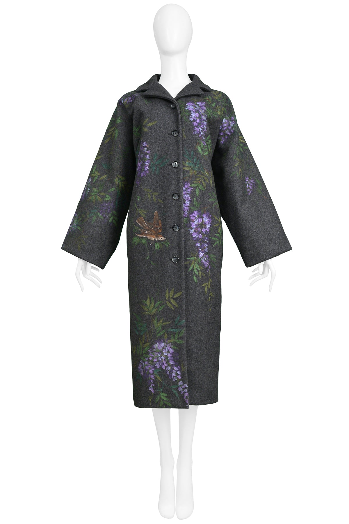 DOLCE CHARCOAL GREY BIRDS & FLOWERS HAND PAINTED COAT