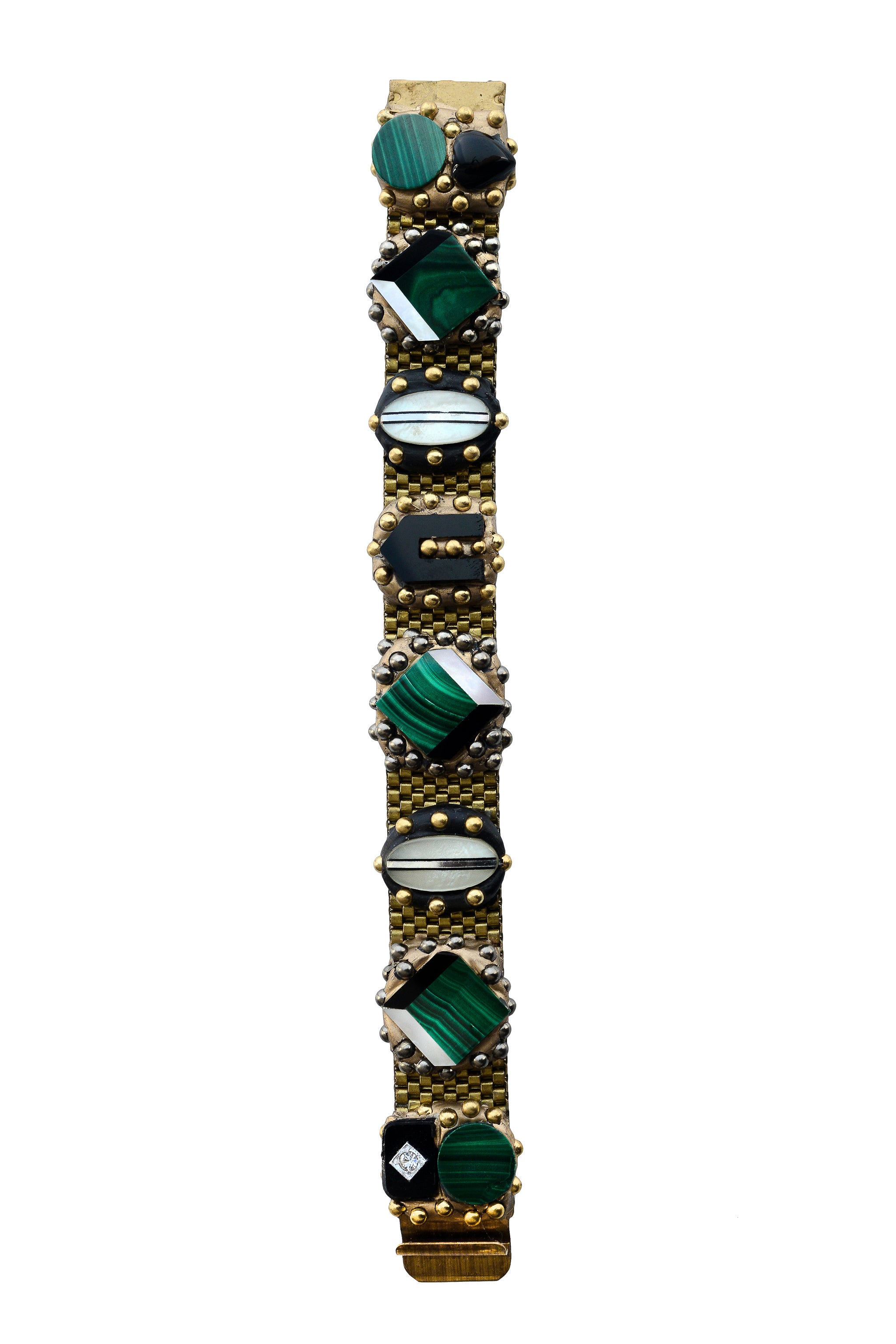 MINADEO MALACHITE, ONYX & PEARL BRACELET