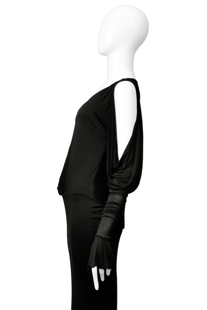 ROBERTO CAVALLI BLACK CUTOUT JERSEY EVENING GOWN 2006