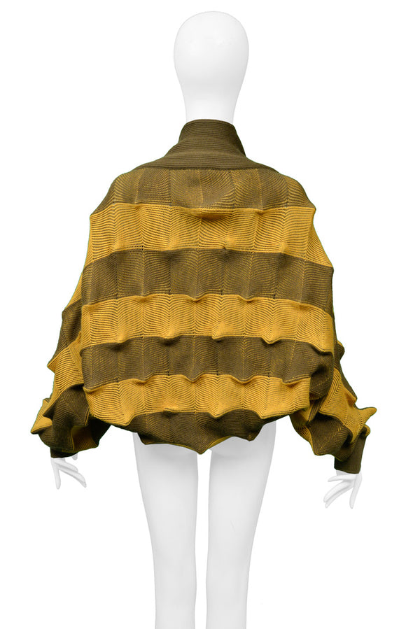 ISSEY MIYAKE ICONIC GOLD AND OLIVE EGG CARTON SWEATER