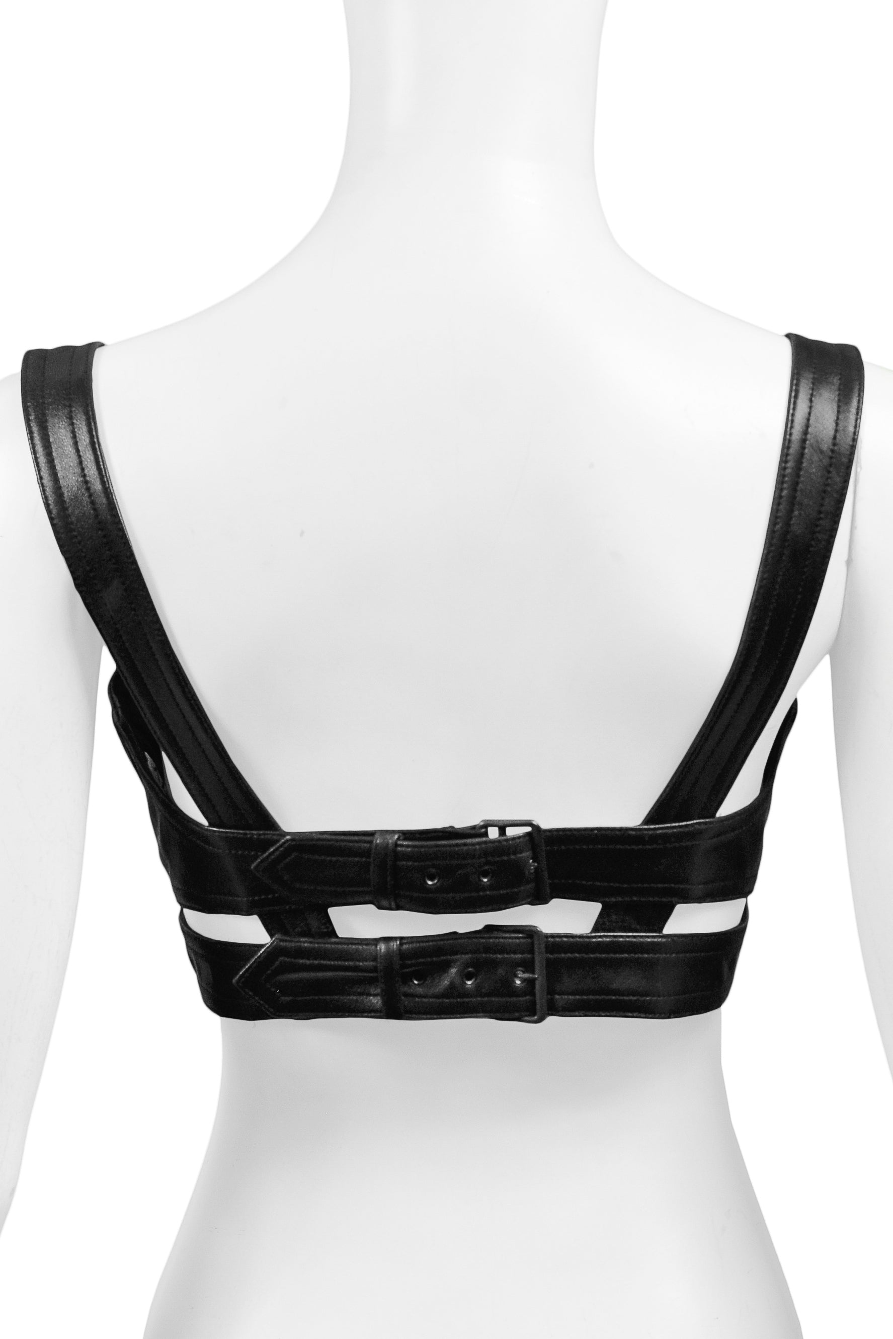ALAIA BLACK LEATHER BRA WITH DOUBLE BUCKLE BACK