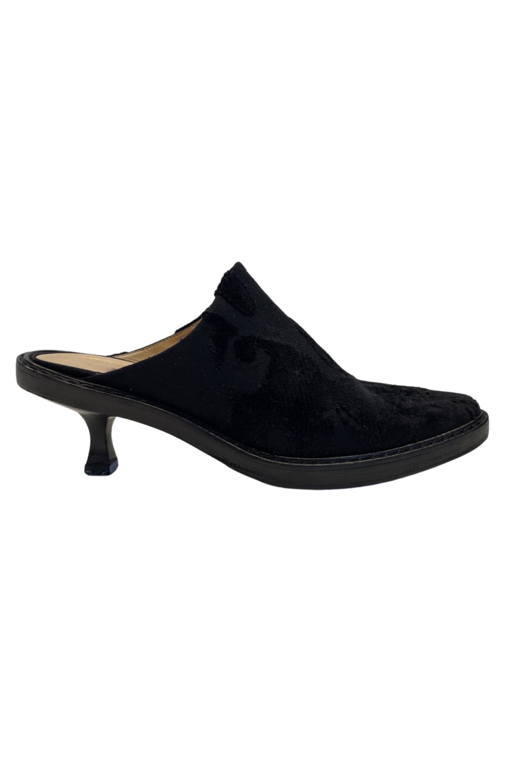 ANN DEMEULEMEESTER BLACK VELVET BURNOUT MULE SHOES