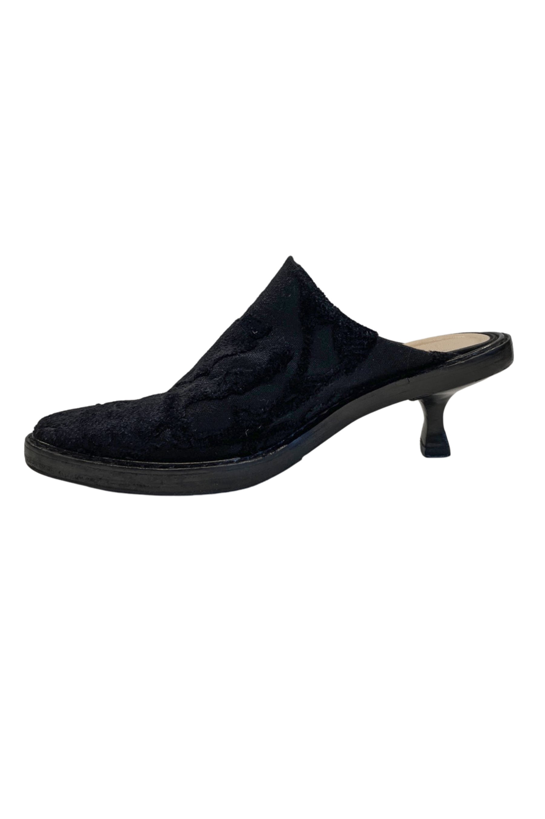 ANN DEMEULEMEESTER BLACK VELVET BURNOUT MULE SHOES