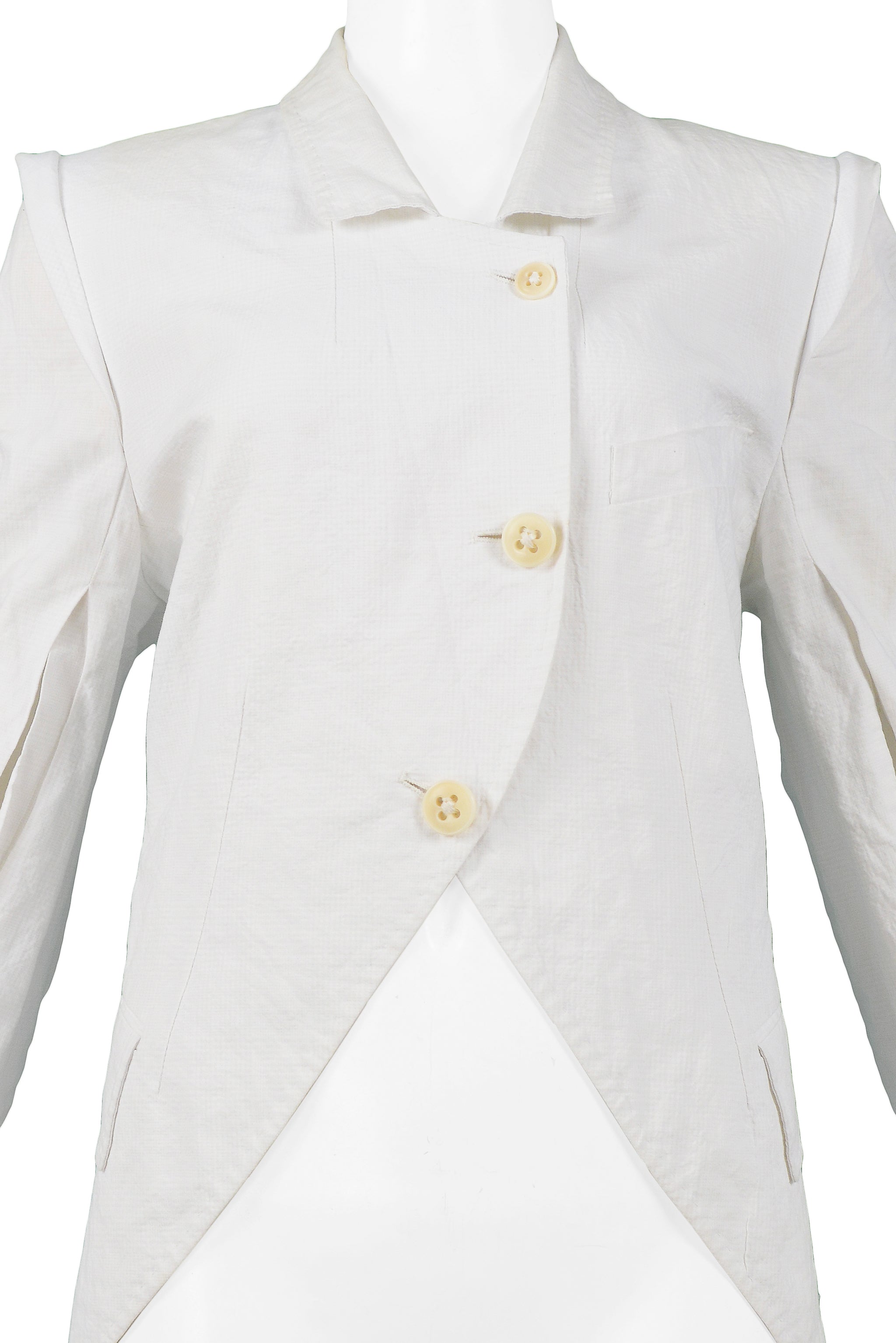 ANN DEMEULEMEESTER WHITE COTTON SLIT SLEEVE JACKET