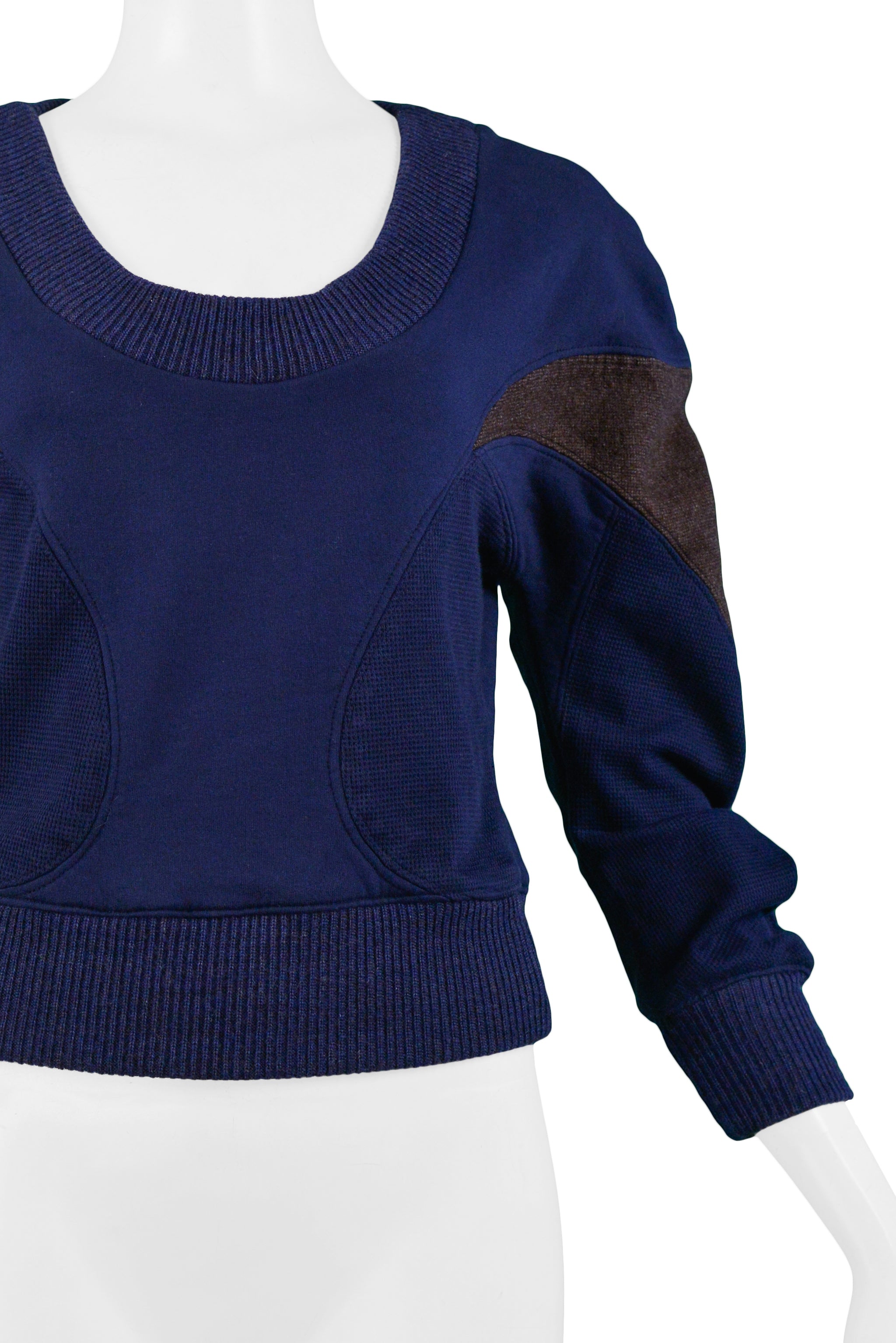 BALENCIAGA BY NICOLAS GHESQUIERE BLUE & BROWN INSET PANEL SWEATSHIRT 2003