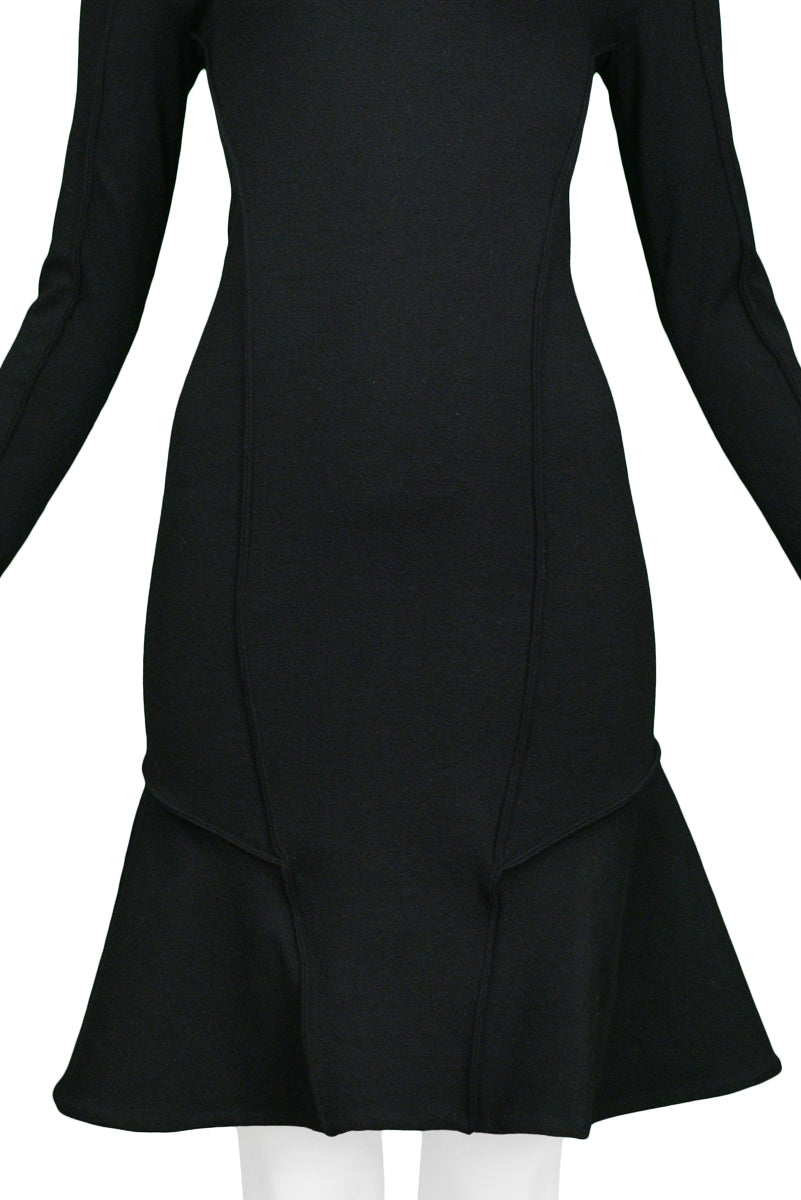BALENCIAGA BY NICOLAS GHESQUIERE BLACK SCUBA DRESS WITH FLOUNCE