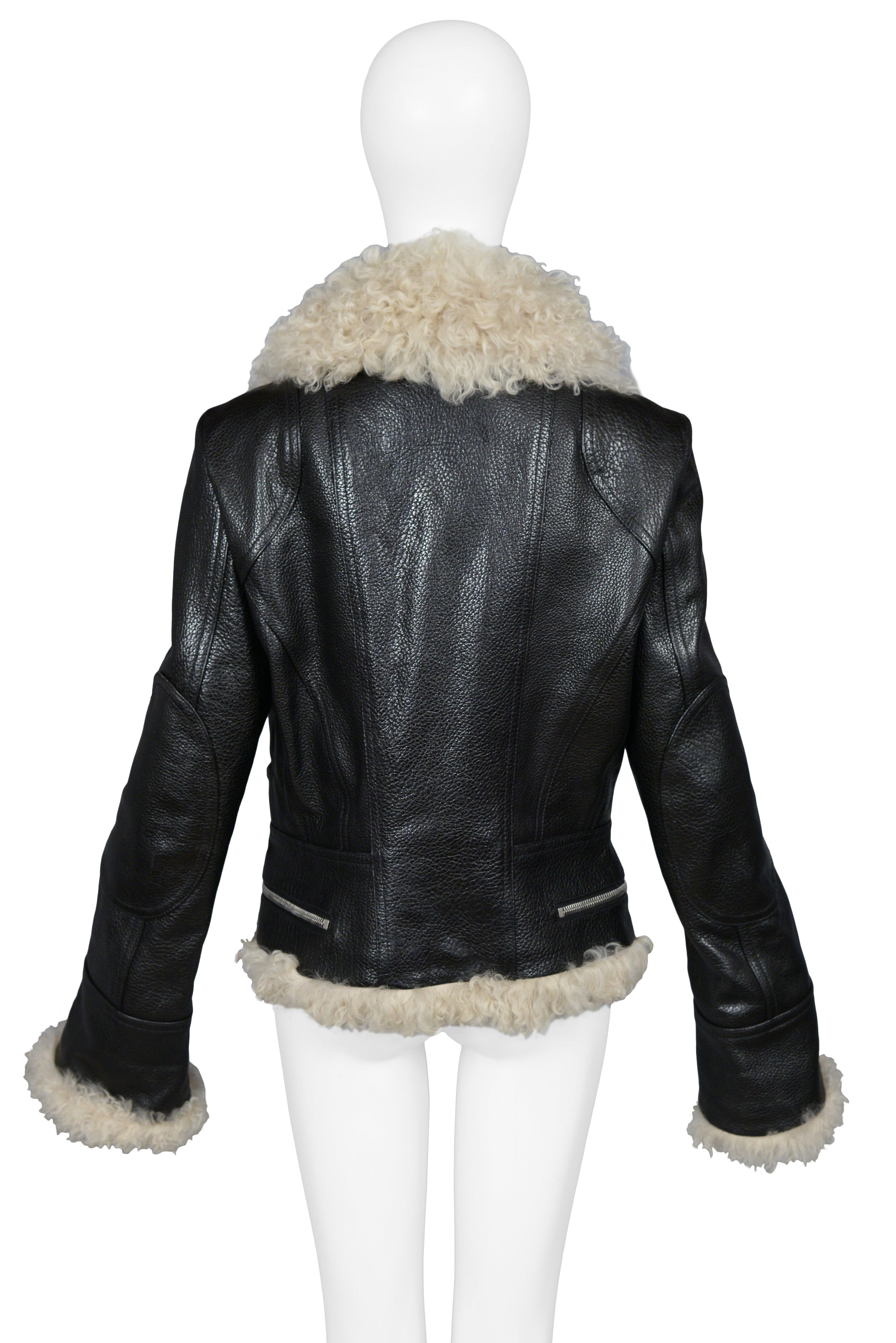 BALENCIAGA BLACK LEATHER & SHEARLING MOTO JACKET 2004