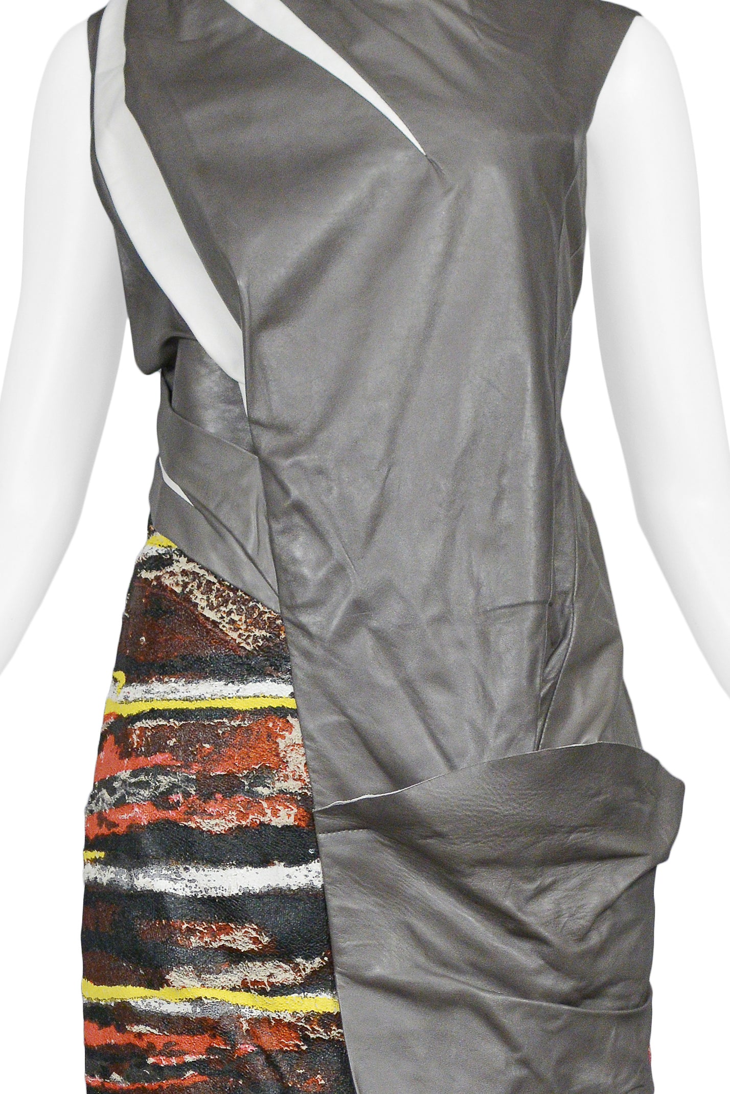 BALENCIAGA FUTURISTIC GREY LEATHER & PRINT DRESS 2010