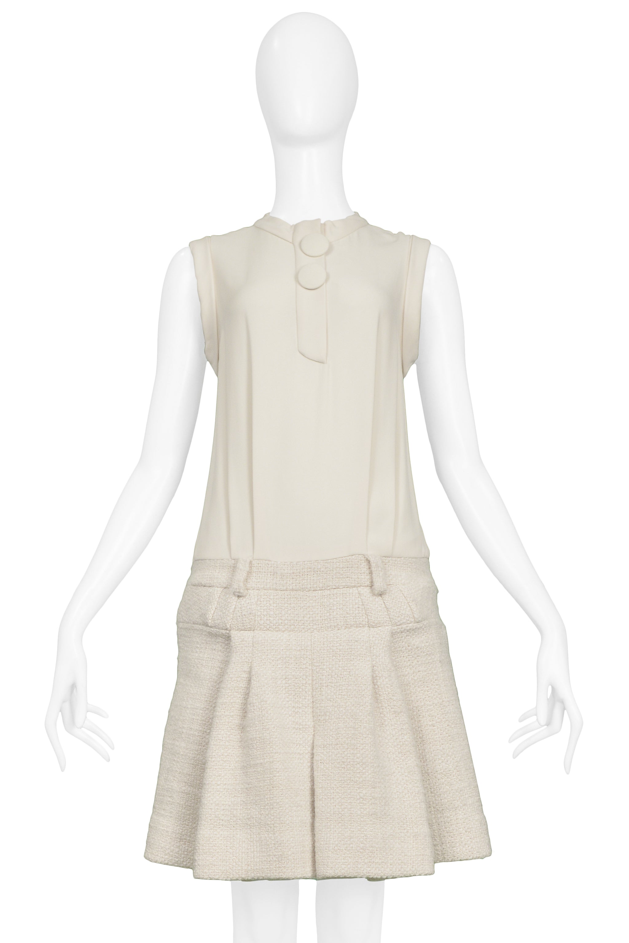 BALENCIAGA BY GHESQUIERE OFF-WHITE BOX PLEAT DRESS 2006