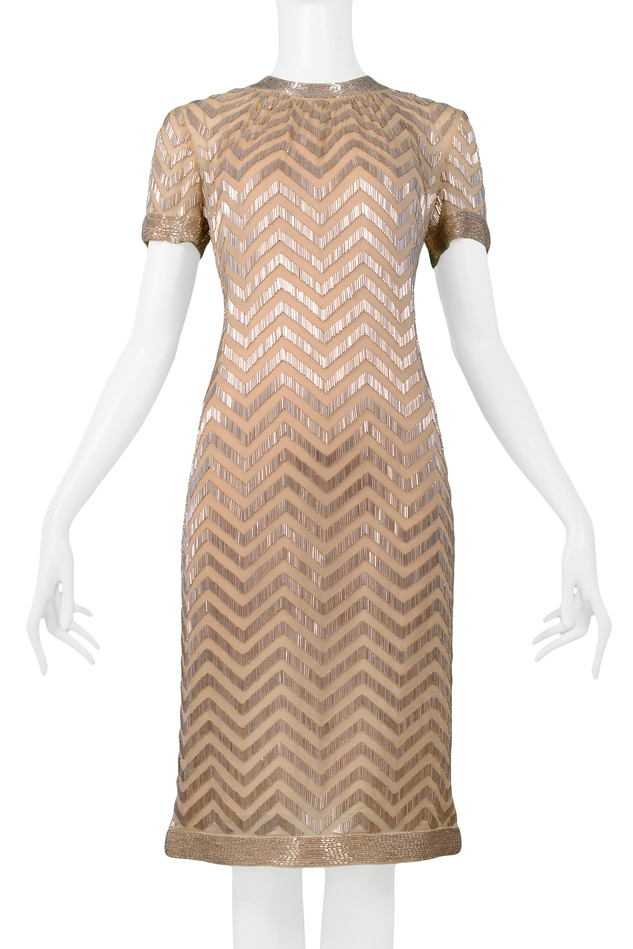 DONALD BROOKS GOLD SEQUIN CHEVRON DRESS